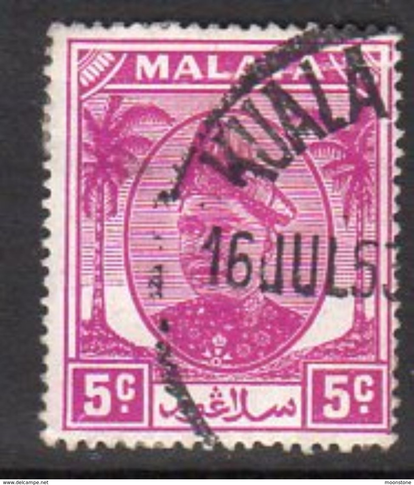 Malaya Selangor 1949-55 Sultan Alam Shah 5c Purple, Used, SG 94 - Selangor