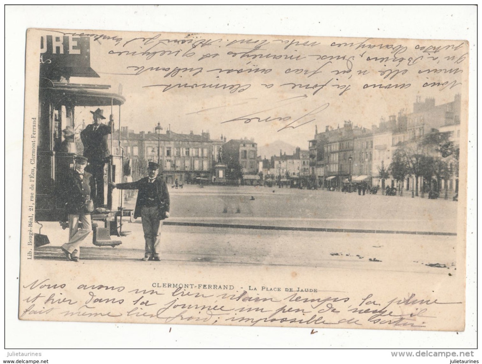 63 Clermont Ferrant La Place De Jaude Avec Tramway Employe Gros Plan Cpa Bon Etat - Tranvía