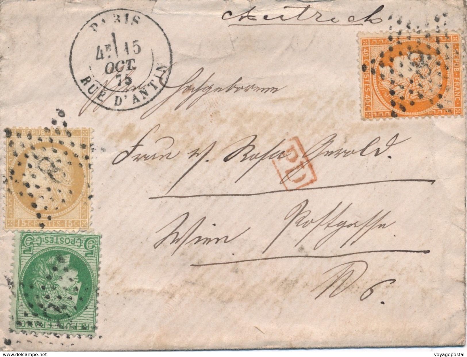 Lettre N°38+53+55 Paris Rue D'antin Etoile 8 Pour L'Autriche - 1849-1876: Période Classique