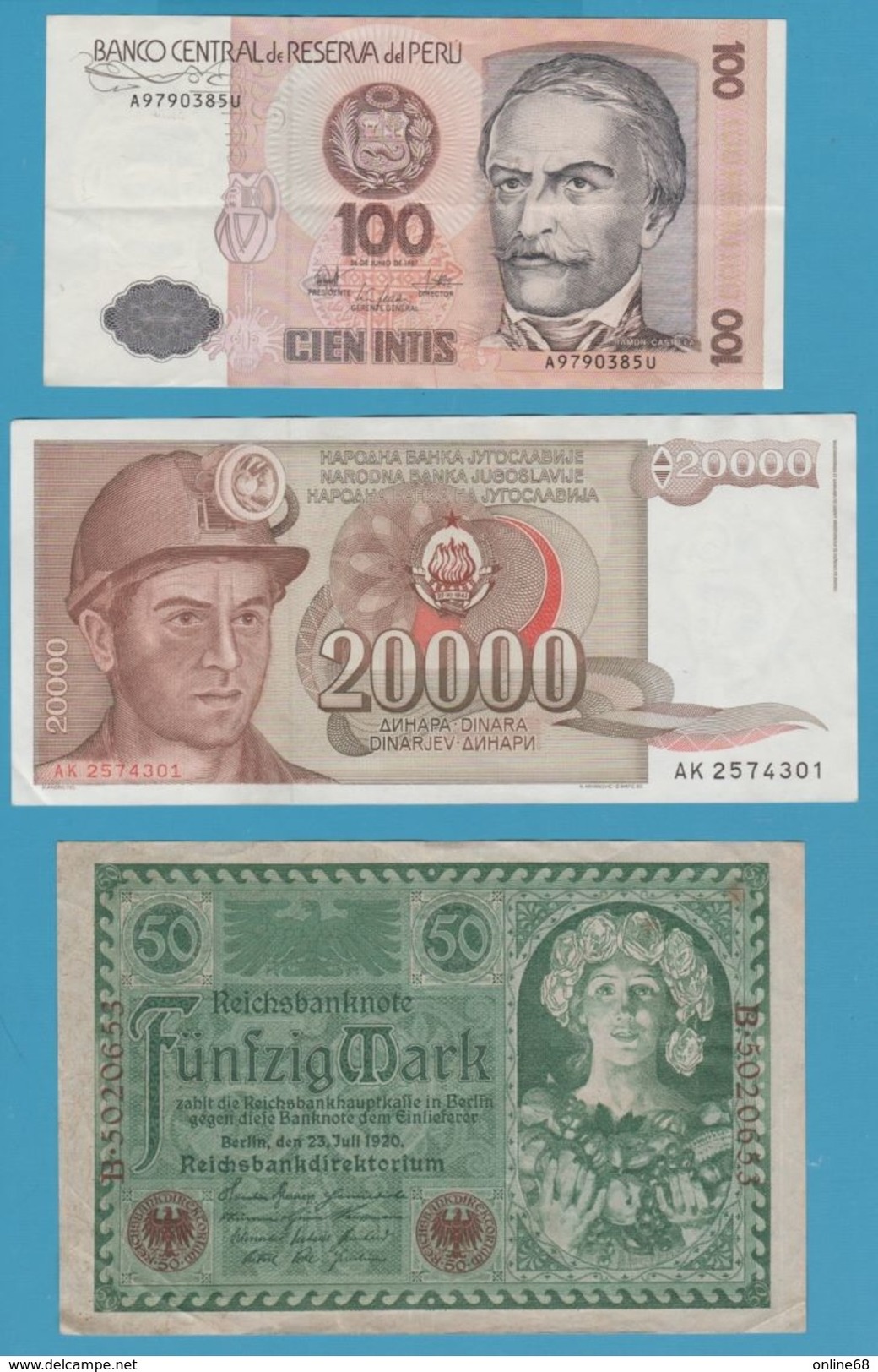 LOT 3 BILLETS: PERU - YUGOSLAVIA - DEUTSCHES REICH - Kilowaar - Bankbiljetten