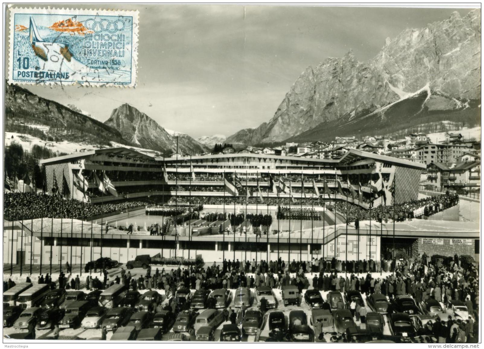 CORTINA  Stadio Olimpico Del Ghiaccio  Annullo  VII Giochi Olimpici Invernali Di Cortina E Francobollo Dedicato - Inverno1956: Cortina D'Ampezzo