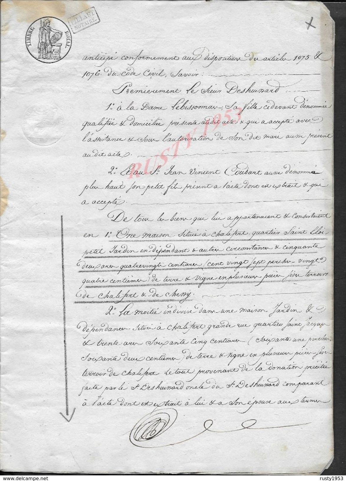 CHALIFERT CHESSY 1832 ACTE DE DONATION & PARTAGE Mr DESHUISSARD VIGNERON 15 PAGES : - Manuscripts