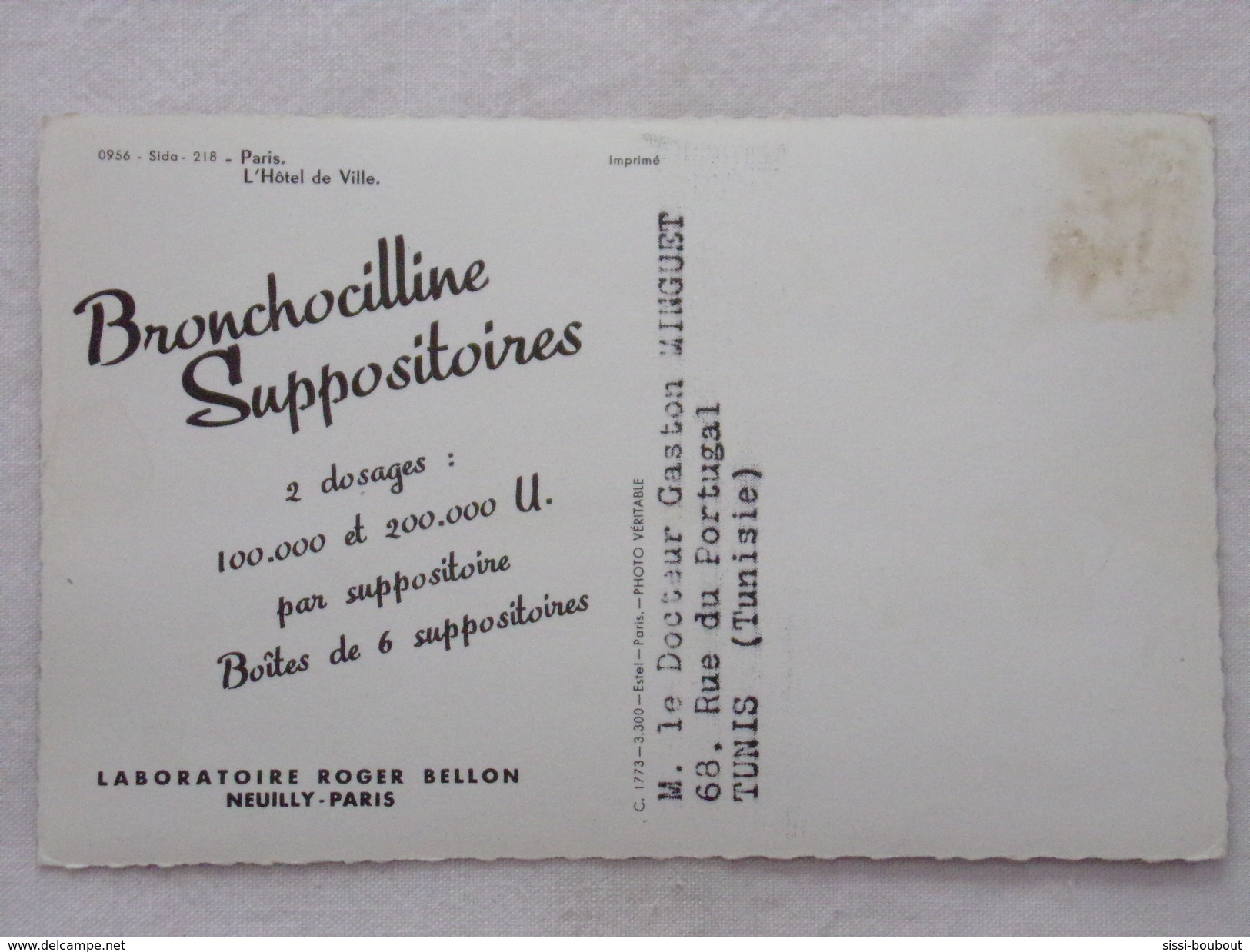 Carte Postale Avec Publicité - BRONCHOCILLINE SUPPOSITOIRES Par Les Laboratoires "Roger BELLON"  - CPA - CP - Autres & Non Classés