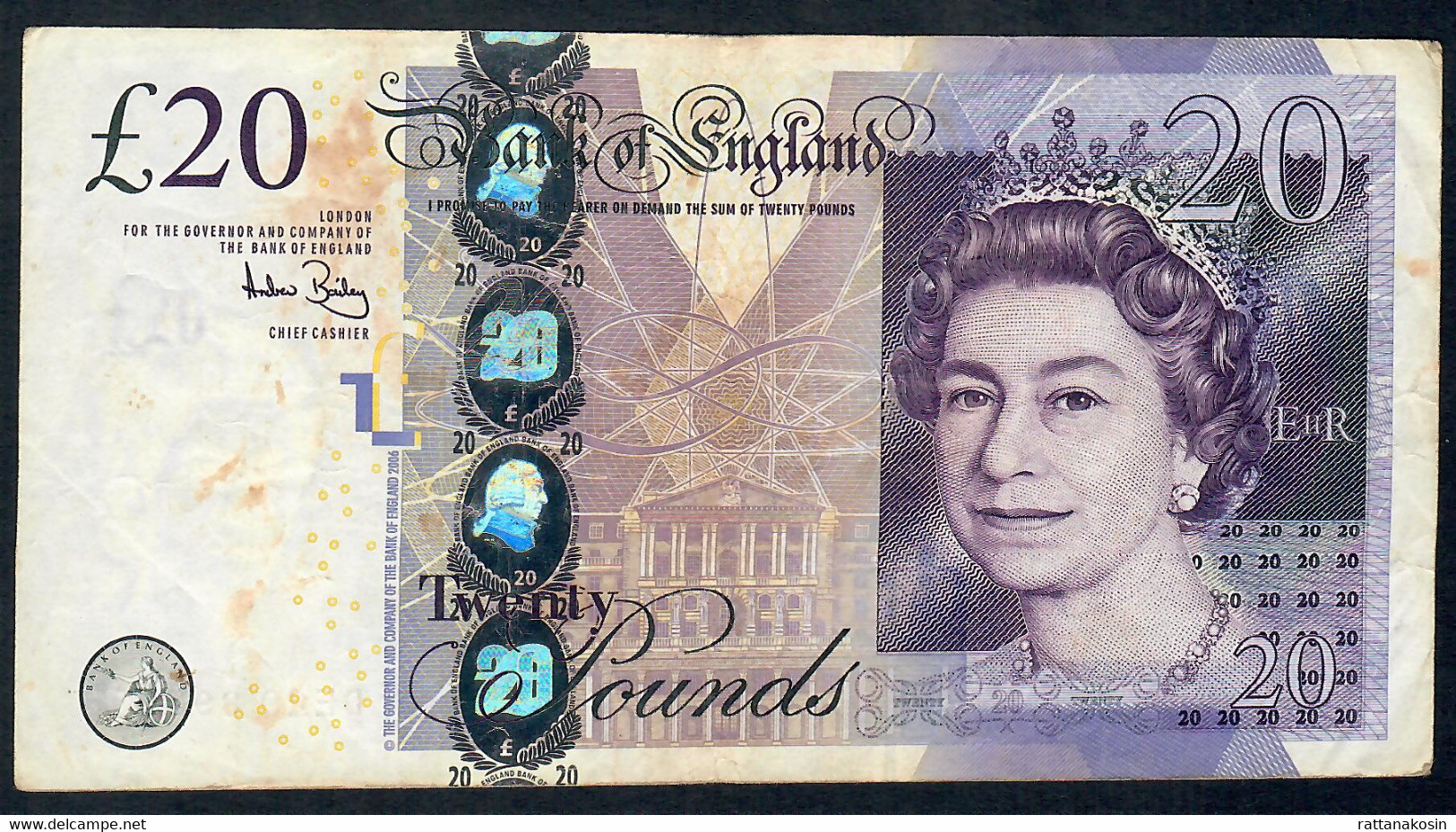 GREAT  BRITAIN  P392a 20 POUNDS 2006 #DE29 Signature Bayley   VF - 20 Pounds