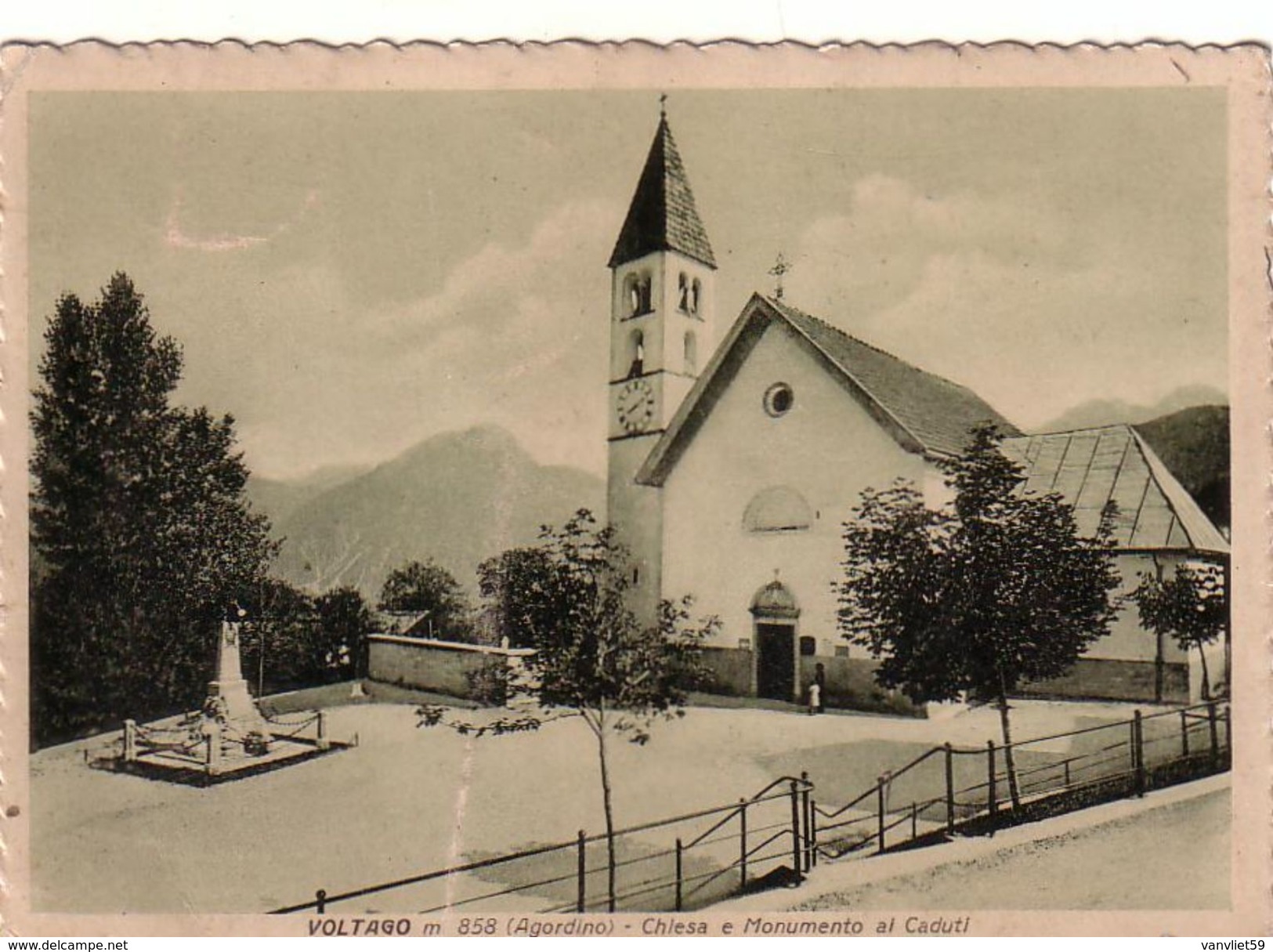 VOLTAGO AGORDINO-BELLUNO-CHIESA E MONUMENTO AI CADUTI-CARTOLINA VIAGGIATA IL 20-5-1940 - Belluno