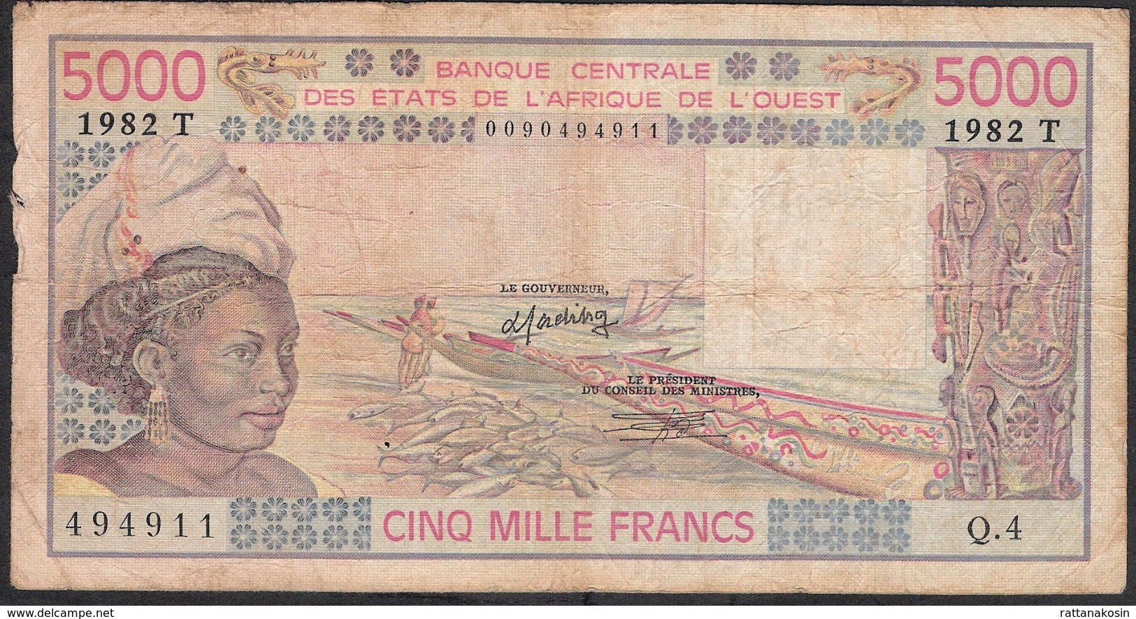 W.A.S. TOGO  P808Tf 5000 FRANCS 1982 FINE - Togo