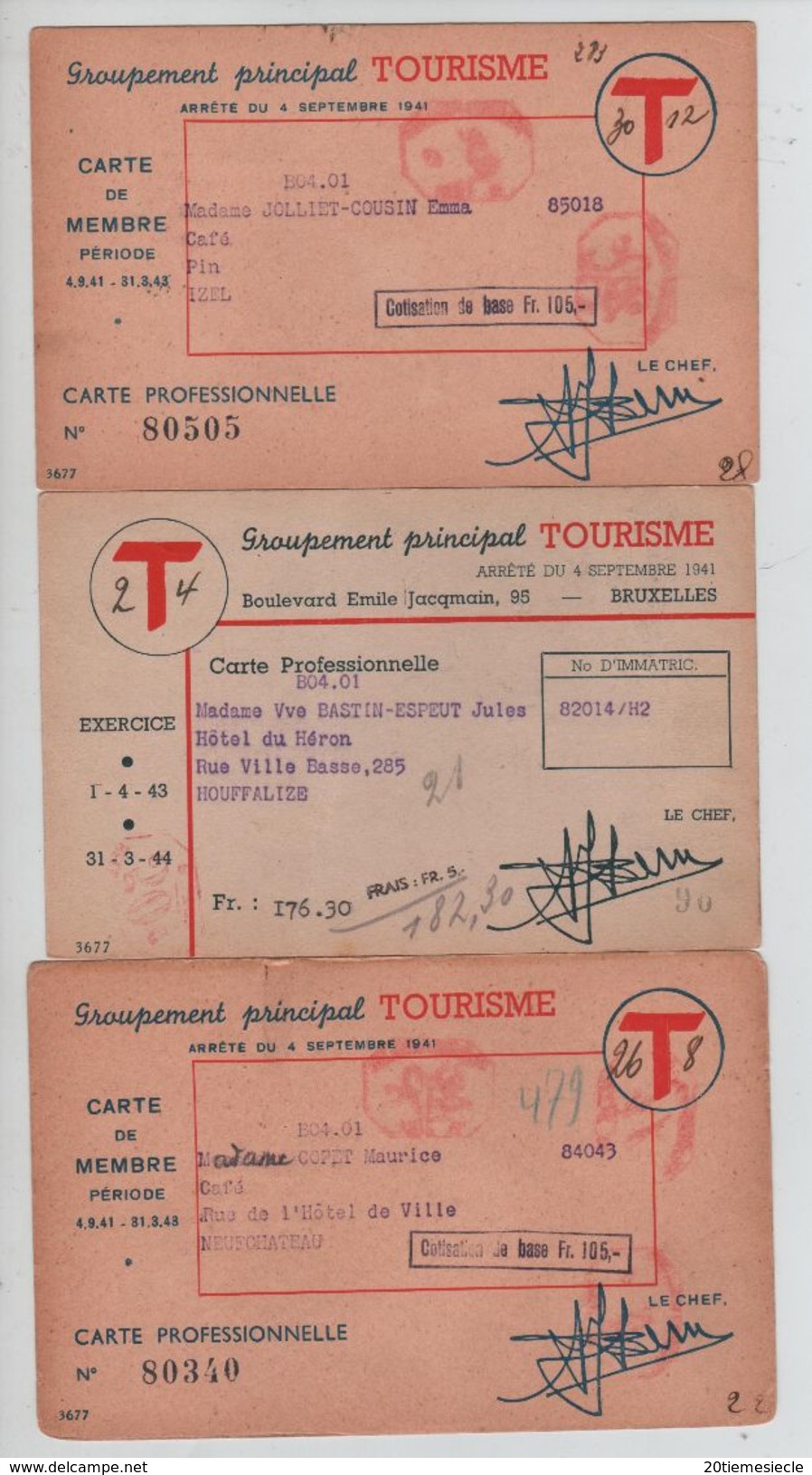 Carte De Membre Tourisme C.méc.BXL B367 En 1943 =Etiquettes Bilingue AP1191 - Lettres & Documents