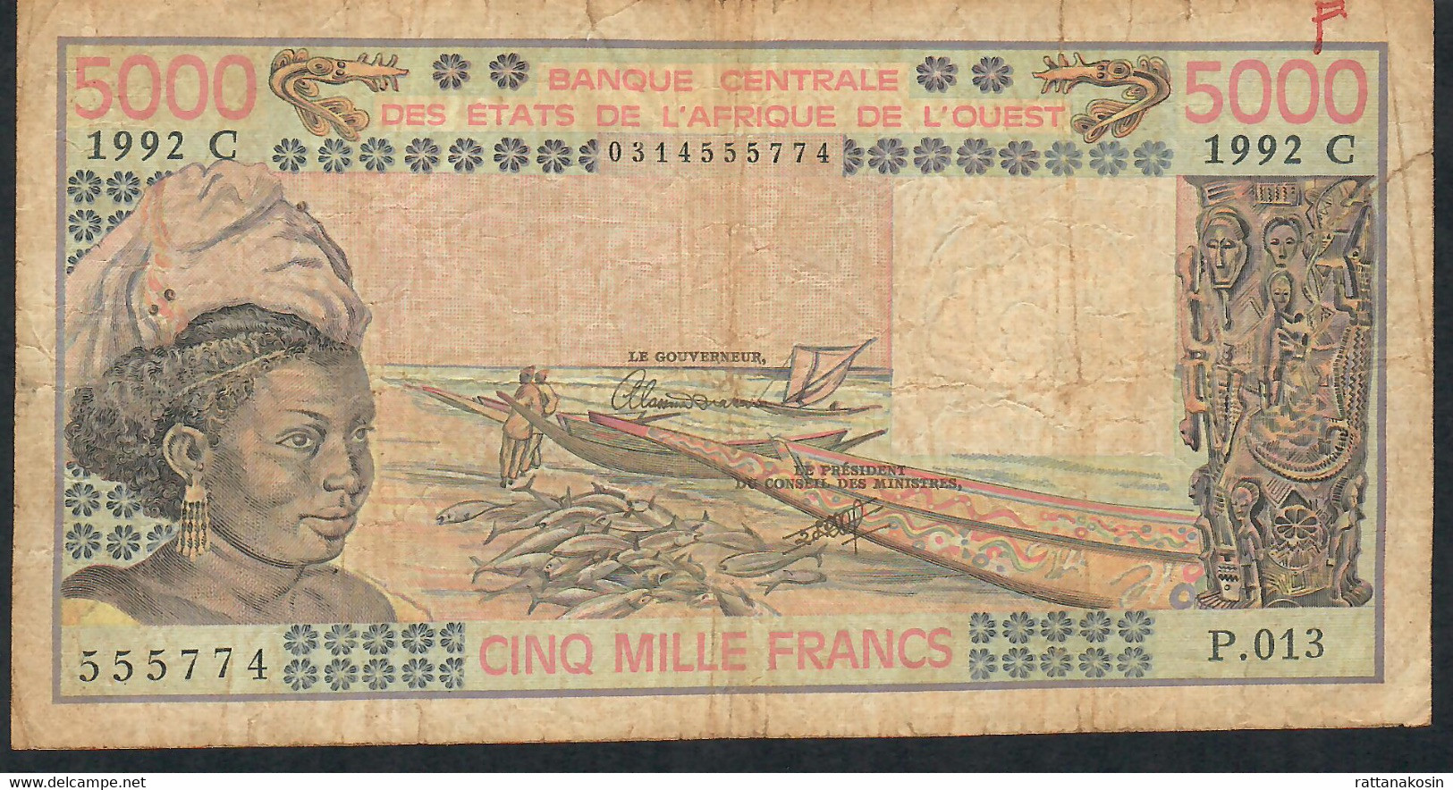 W.A.S. BURKINA FASO   P308Cp  5000 FRANCS 1992 Signature 22 FINE Writtings - Burkina Faso