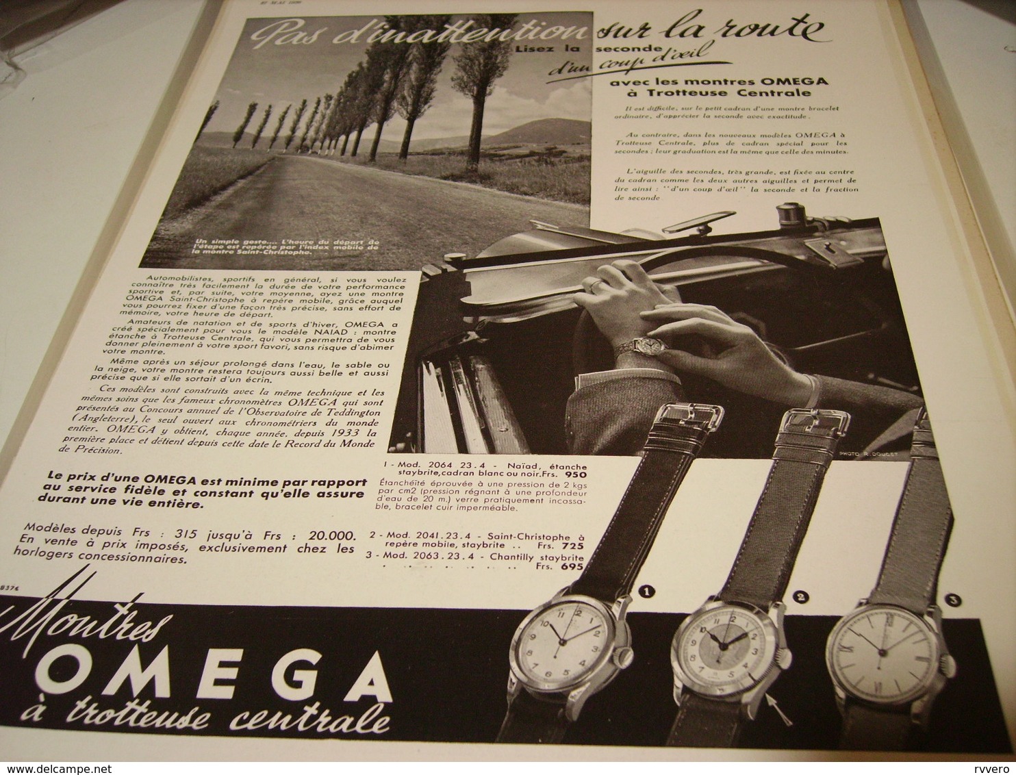 ANCIENNE PUBLICITE TROTTEUSE CENTRALE   MONTRE OMEGA 1939 - Autres & Non Classés