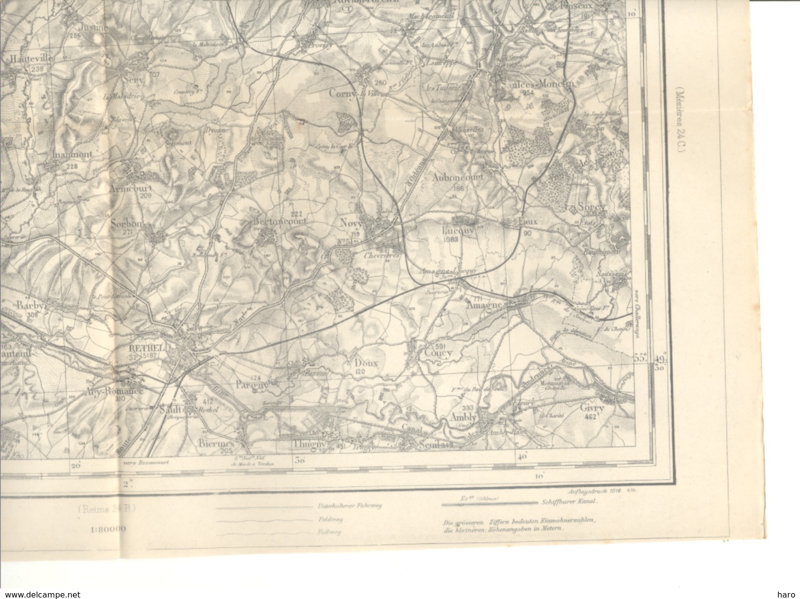 Carte D'état Major- 1 : 80 000 - RETHEL (23D) Edition Allemande De 1916 (b215)- Guerre 14/18 ? - Geographische Kaarten