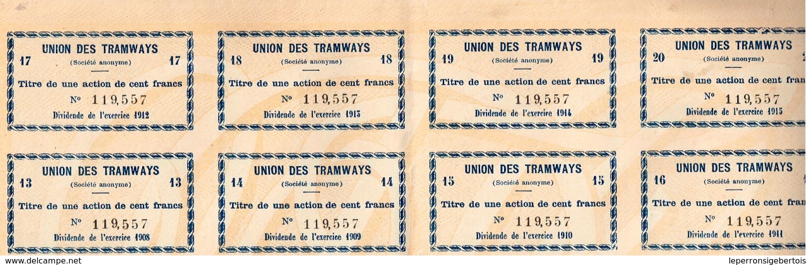 Action Ancienne - Union Des Tramways- Société Anonyme - Titre De 1900 - Bahnwesen & Tramways