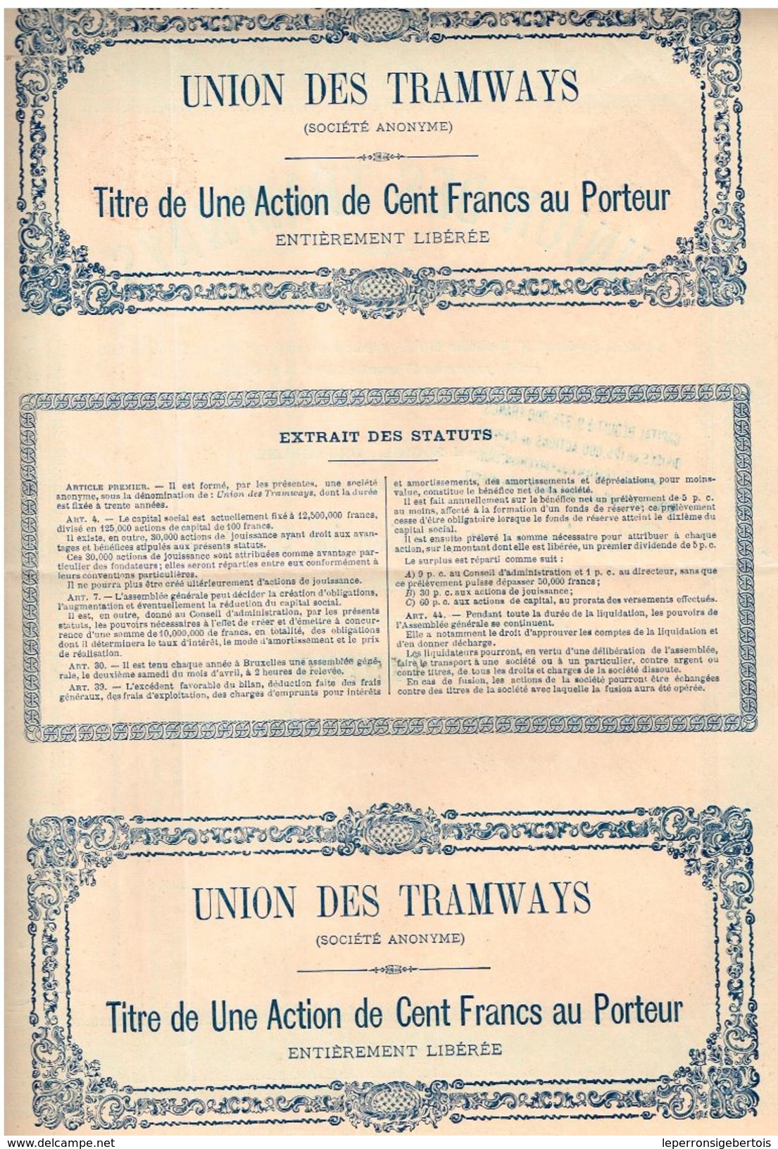 Action Ancienne - Union Des Tramways- Société Anonyme - Titre De 1900 - Chemin De Fer & Tramway