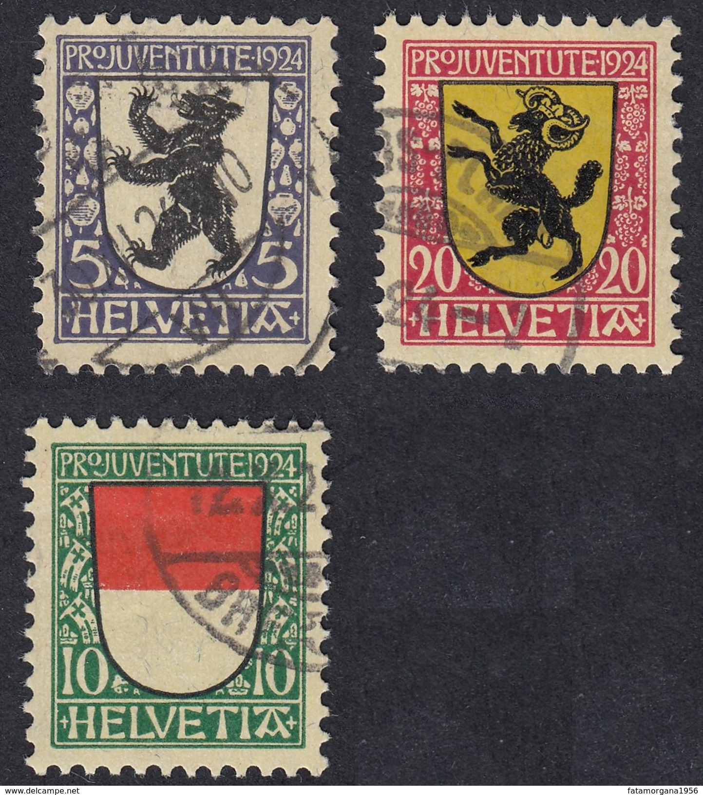 SVIZZERA - 1924 - Lotto 3 Valori Usati Yvert  214, 215 E 216. Pro Juventute. - Gebraucht