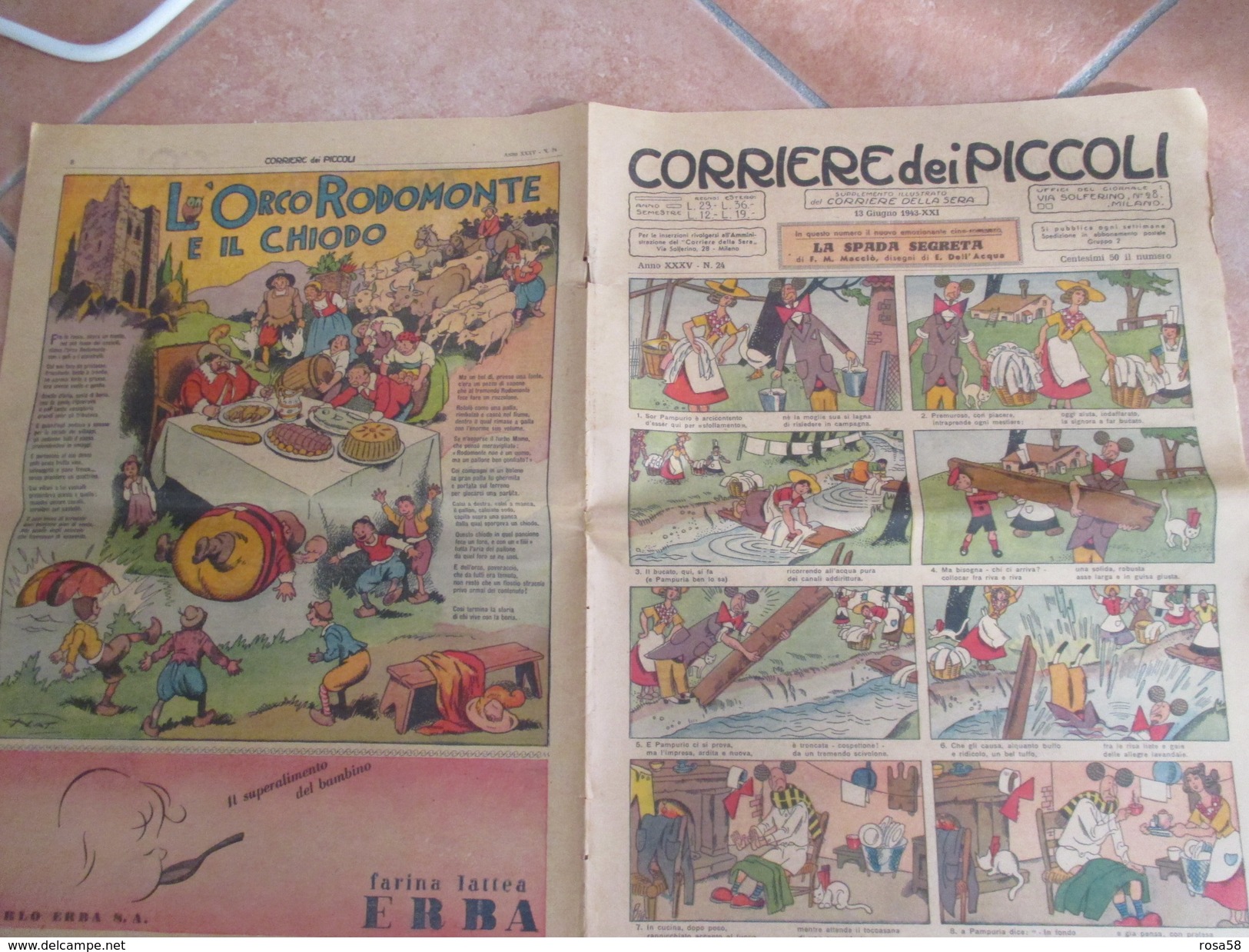 CORRIERE Dei PICCOLI 1943 La Spada Segreta L'Orco Rodomonte - Guerra 1939-45