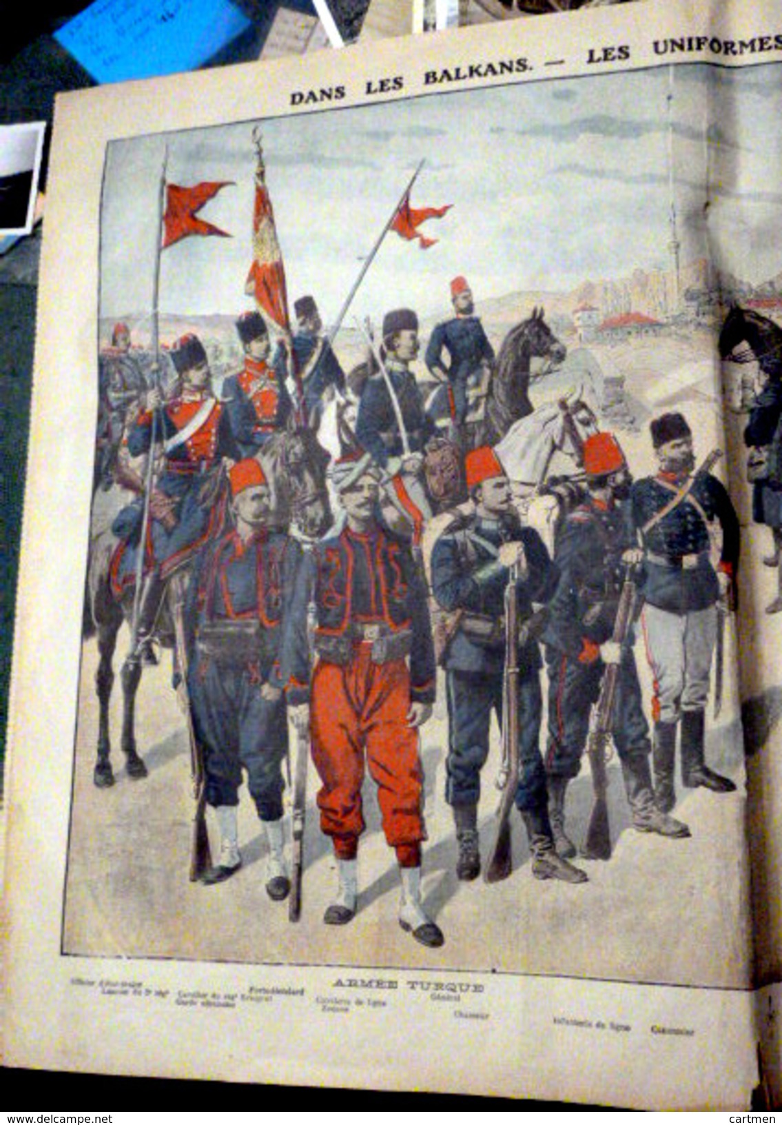 TURQUIE TURKEY GUERRE DES BALKANS GRANDE GRAVURE PRESENTANT LES UNIFORMES DES ARMEES TURQUES ET BALKANIQUES 1912 - Documents Historiques