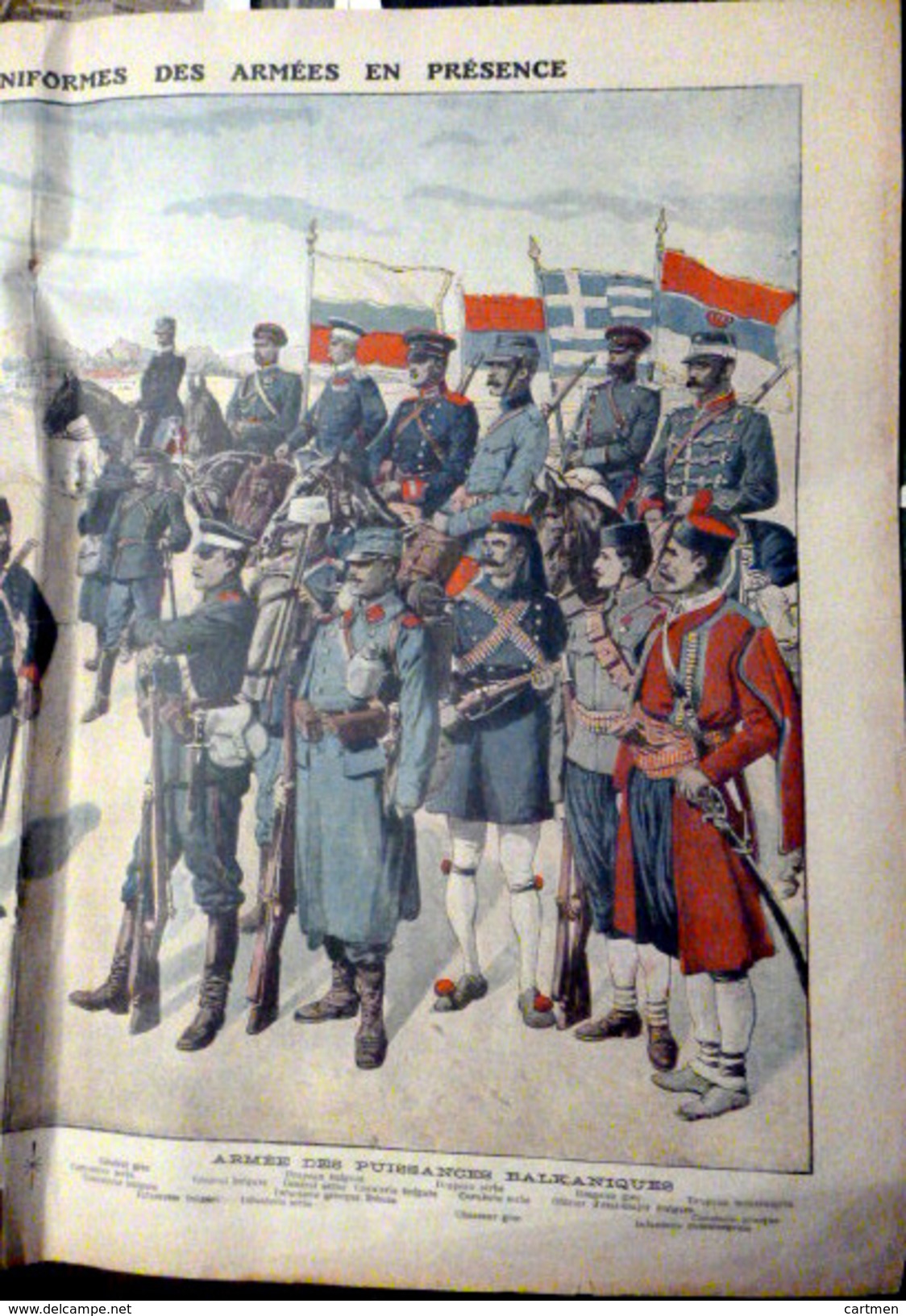 TURQUIE TURKEY GUERRE DES BALKANS GRANDE GRAVURE PRESENTANT LES UNIFORMES DES ARMEES TURQUES ET BALKANIQUES 1912 - Documents Historiques