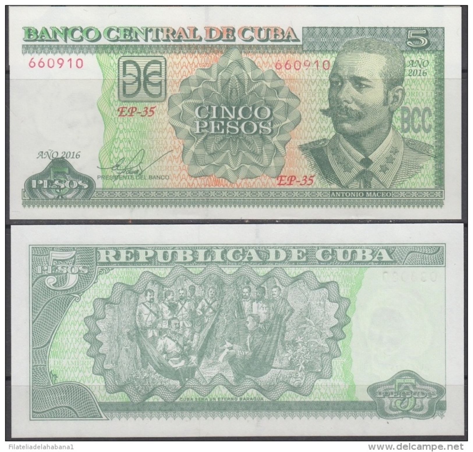 2016-BK-2 CUBA 5$ 2016 ANTONIO MACEO. UNC. - Cuba