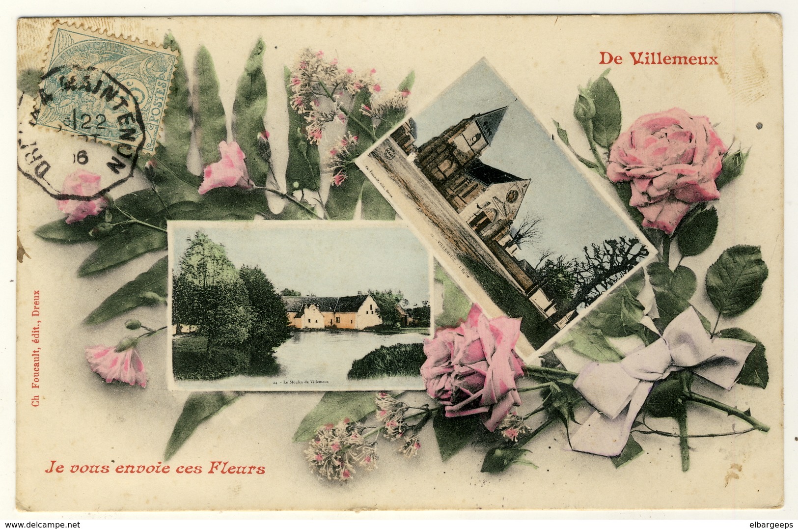 28  - Je Vous Envoie Des Fleurs De Villemeux    ..... Année 1906 - 2 Scans - Villemeux-sur-Eure