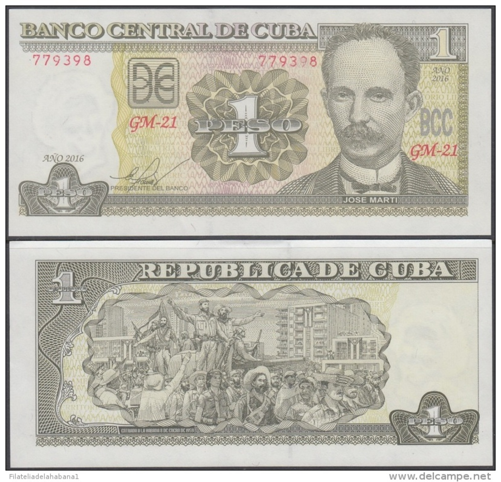 2016-BK-5 CUBA 1$ 2016 JOSE MARTI. UNC. - Cuba