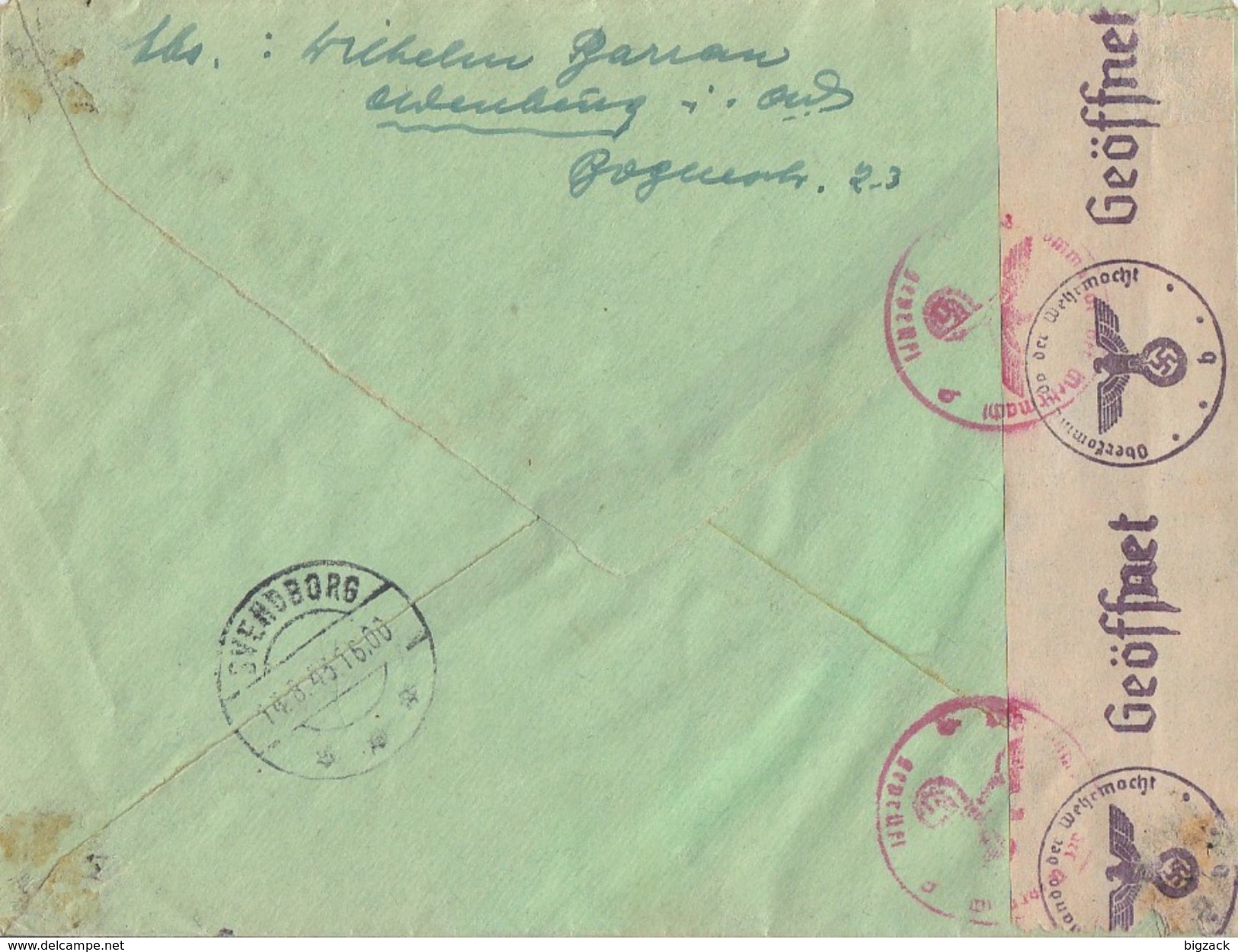 DR R-Brief Mif Minr.837,841 Oldenburg Gel. Nach Dänemark Zensur - Briefe U. Dokumente