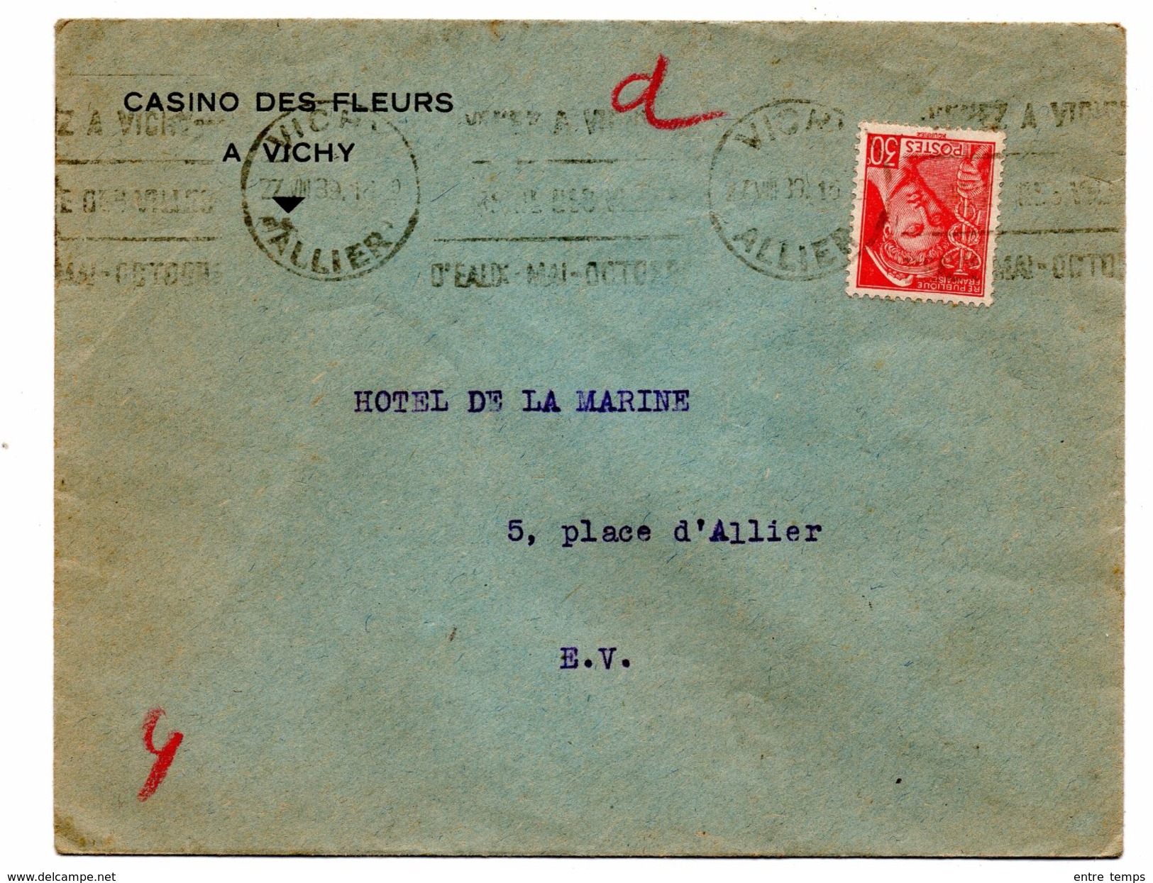 Enveloppe Casino Des Fleurs Vichy 1939 - Collections