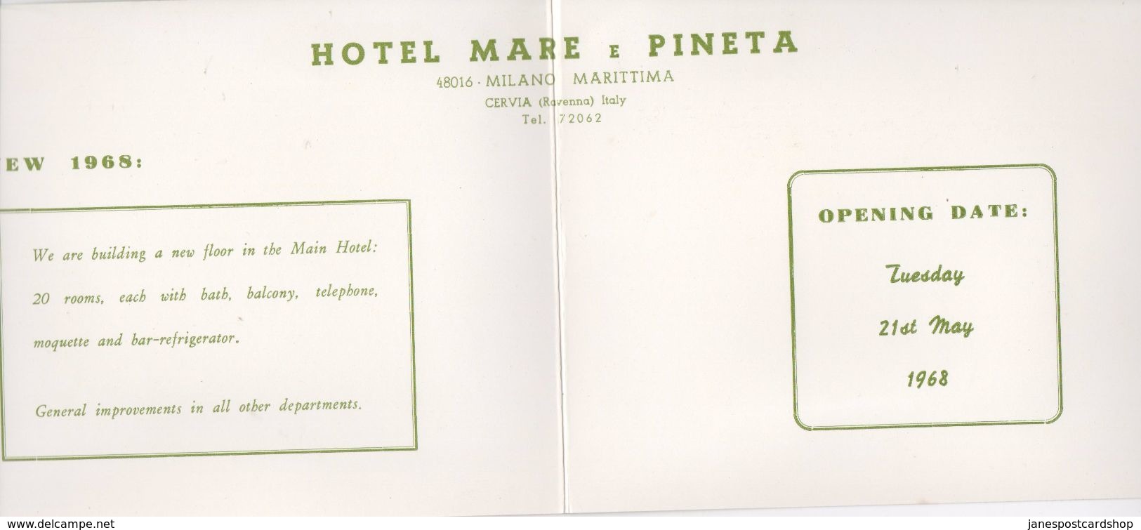 HOTEL BROCHURE - HOTEL MARE E PINETA - CERVIA - RAVENNA - ITALY - 1968 - Tourism Brochures