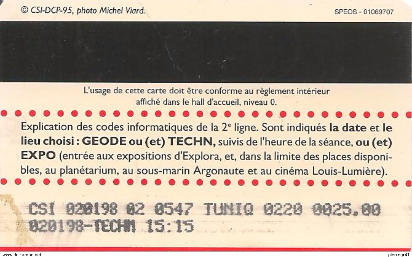 -CARTE-PASS-GEODE-1998-DE COUVREZ 4-ELECTRONIQUE-V° SPEOS N°01069707-TBE - Tickets D'entrée