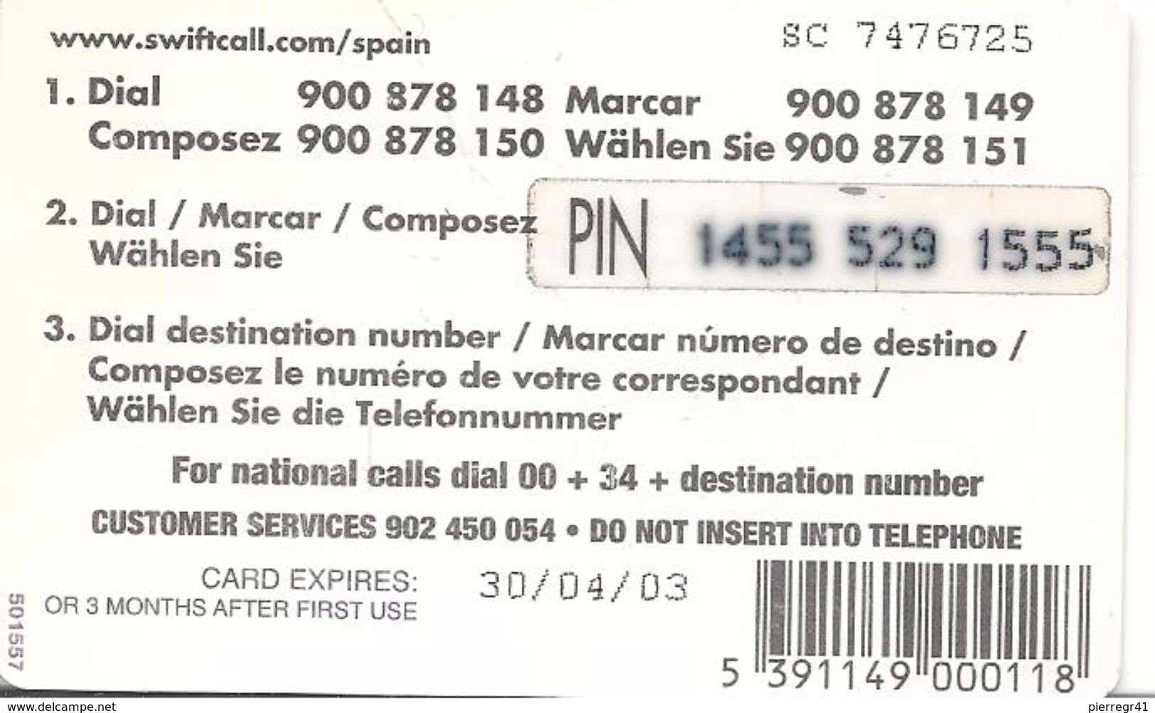 CARTE-PREPAYEE-ESPAGNE-12€--SWIFTCALL-DRAPEAUX-Exp 30/04/03-T BE     - - Autres & Non Classés