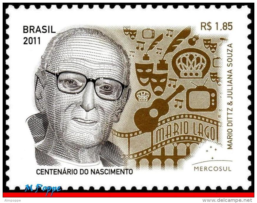 Ref. BR-3205 BRAZIL 2011 AUTHORS, MARIO LAGO, 100TH, BIRTHDAY, FAMOUS PEOPLE, MERCOSUL, MNH 1V Sc# 3205 - Neufs