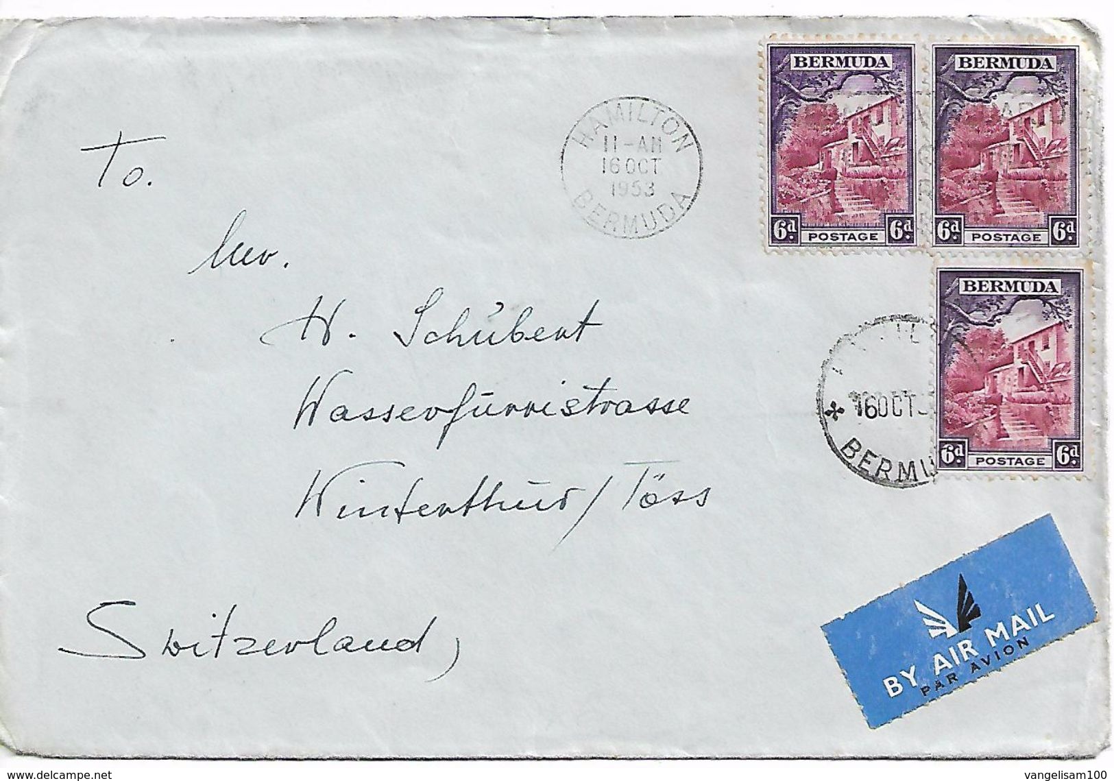 BERMUDA 1953 Cover Sent To Switzerland With 3 Stamps COVER USED - Bermuda