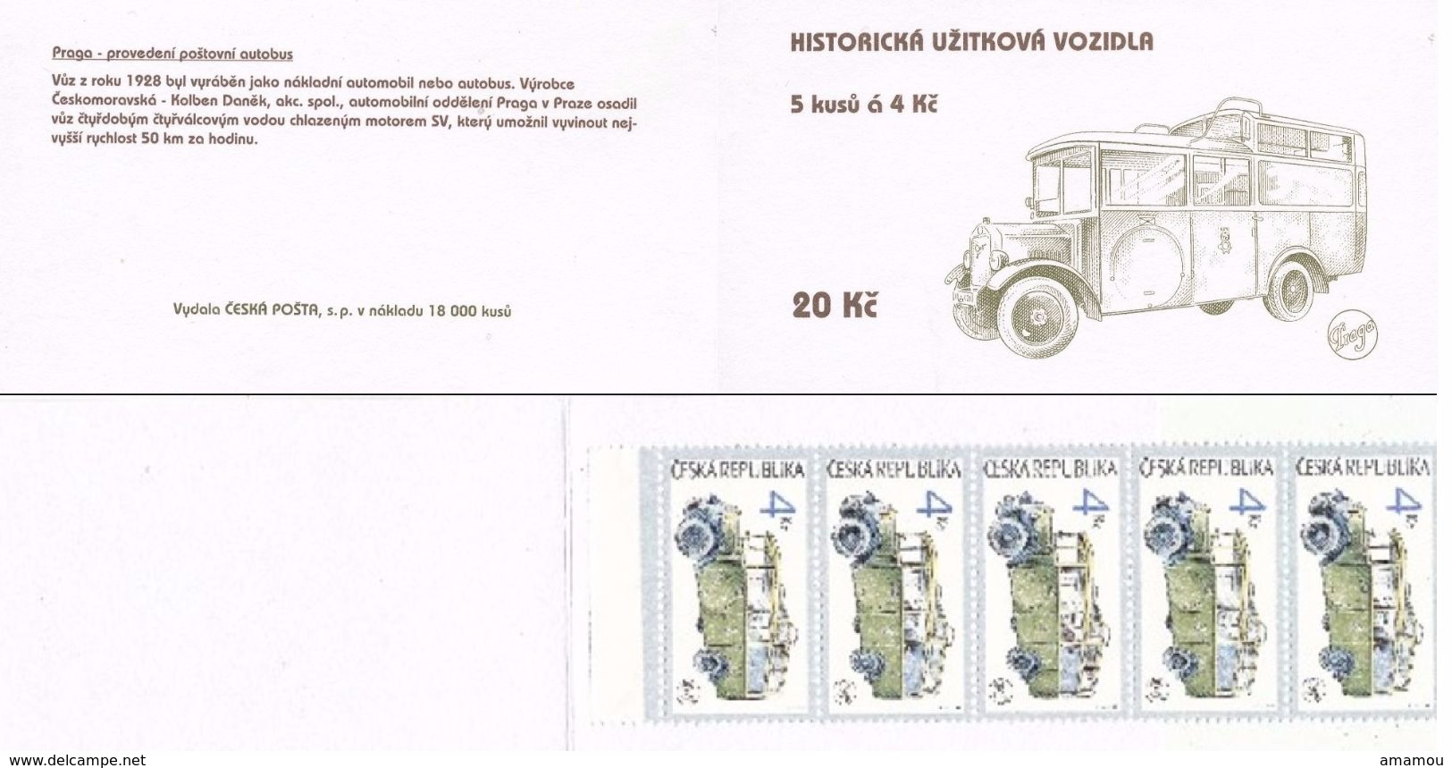 1997- CESKA-Historic Service Vehicules - Postal Bus - Booklet MNH** - Unused Stamps