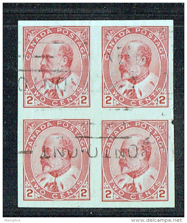 Rare Block Of 4 Imperf 2&cent; Edward VII  Sc 90A  USED - Used Stamps