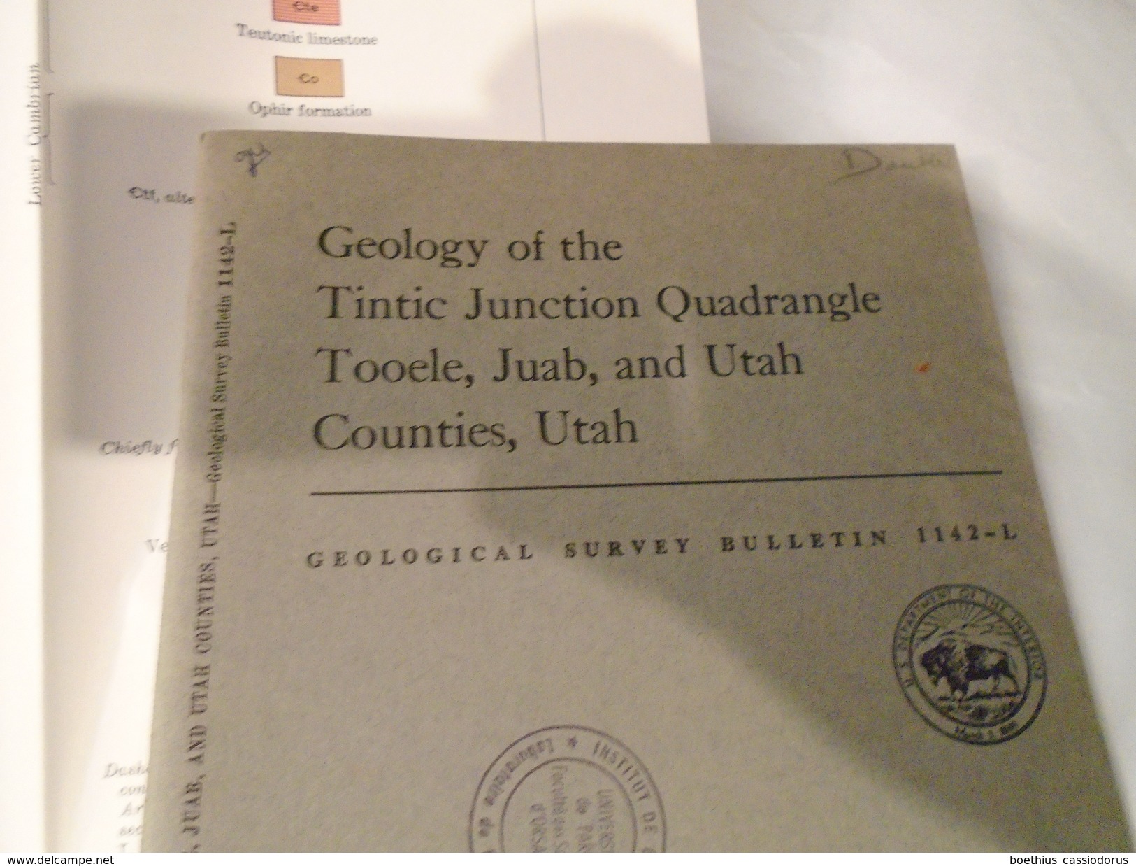 Géologie : GEOLOGY OF THE TINTIC JUNCTION QUADRANGLE TOOELE,  JUAB, AND UTAH COUNTIES, UTAH.  GEOLOGICAL SURVEY BULLETIN - Sciences De La Terre