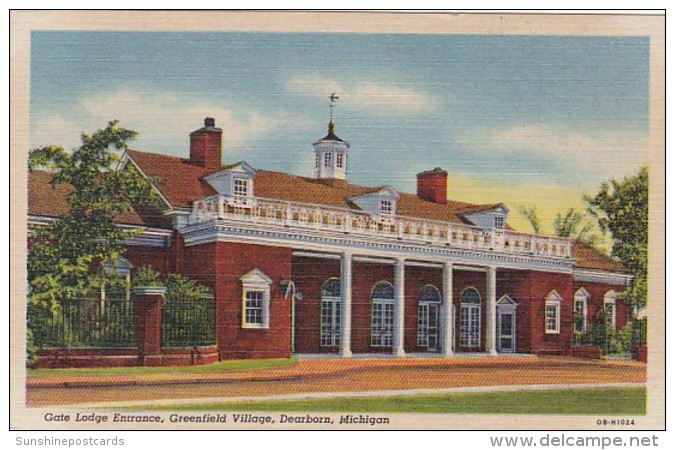 Michigan Dearborn Gate Lodge Entrance Greenfield Village Curteich - Dearborn