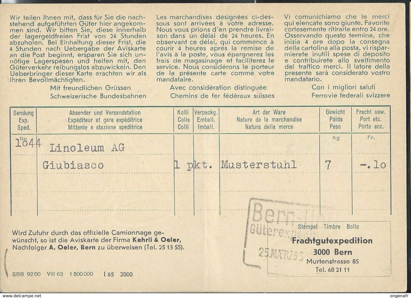 Carte De Service  Chemins De Fer SBB-CFF. N° Zumstein 2009: 55a. 002 (obl.) Box-palettes - Stamped Stationery