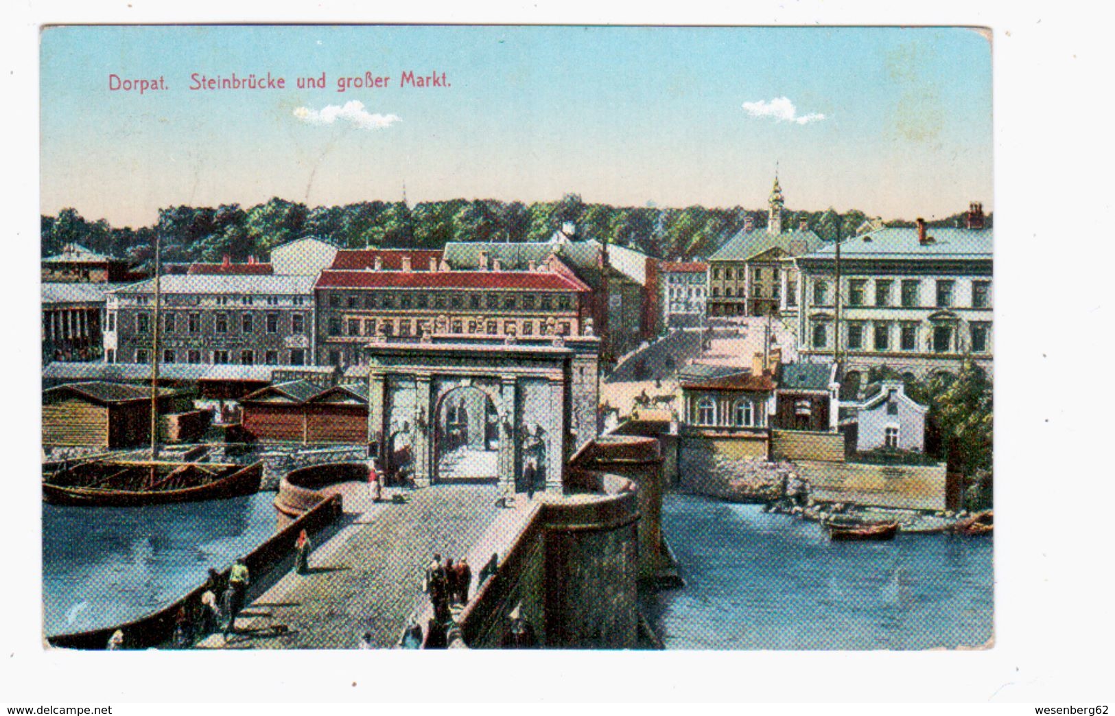 Dorpat Tartu Steinbrücke Mit Dem Blick Auf Die Petrikirche Ca 1915 OLD POSTCARD 2 Scans - Estonia