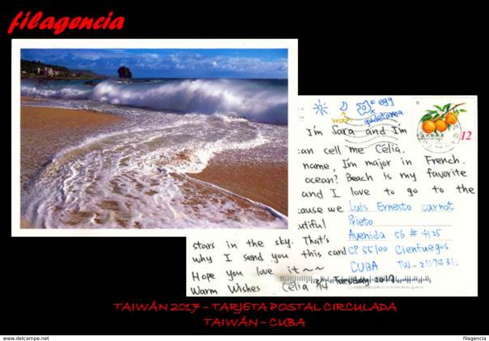 ASIA. TAIWAN. ENTEROS POSTALES. TARJETA POSTAL CIRCULADA 2017. TAIWAN-CUBA. FRUTOS - Lettres & Documents