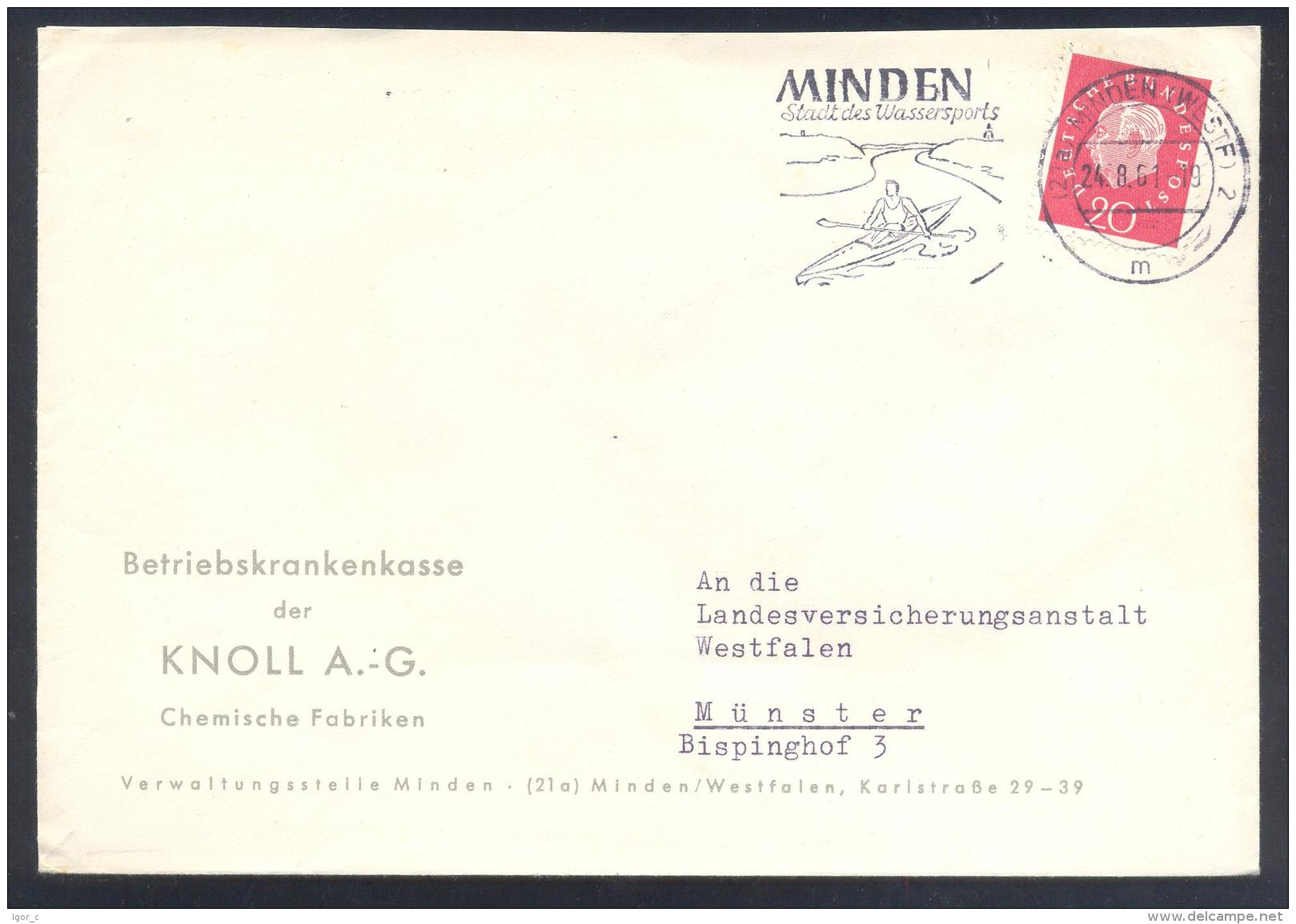 Germany 1961 Cover: Sport Cayak Kayak Canoe Kajak Kanu; Minden - City Of Winter Sports / Stadt Des Wintersports Slogan - Kanu