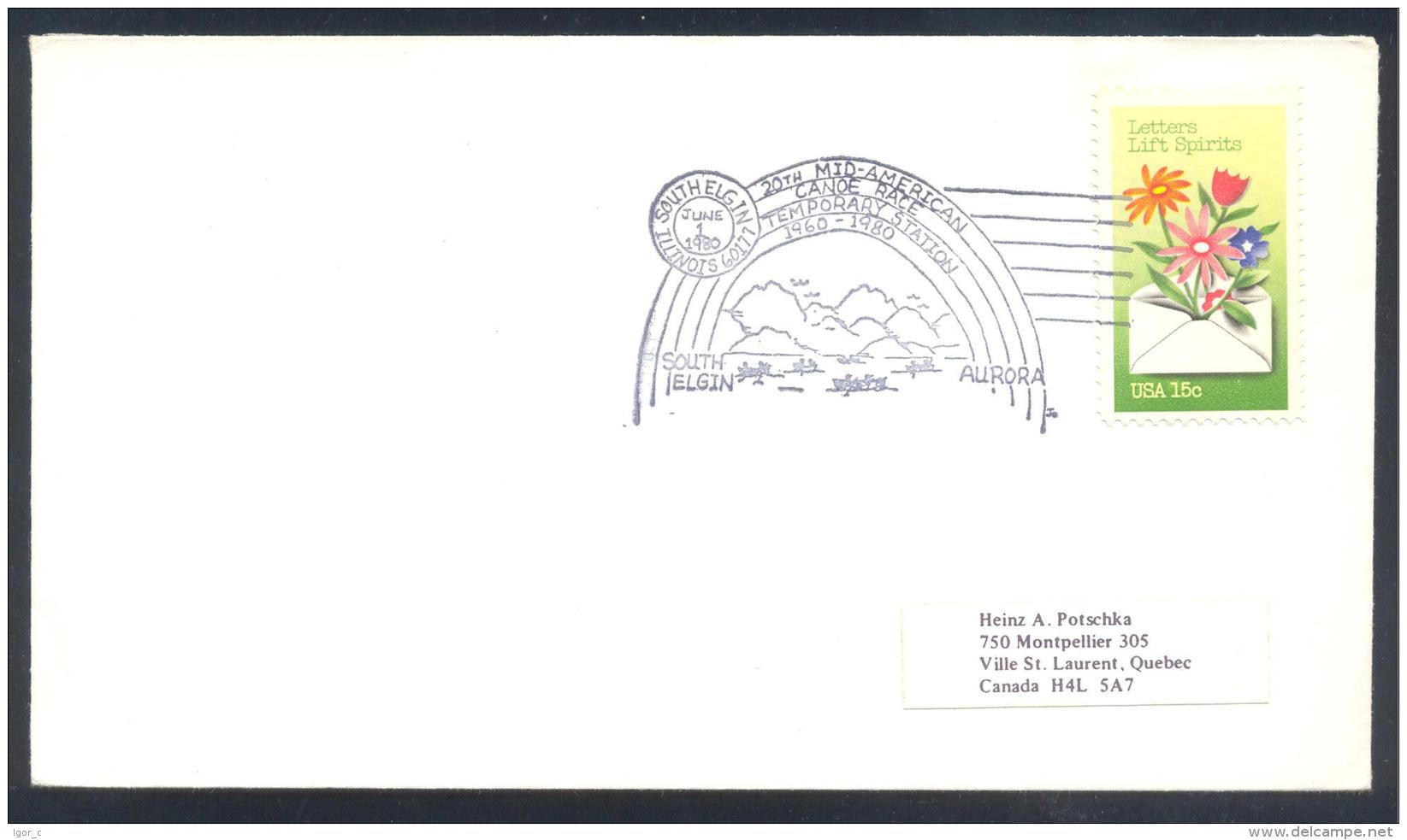 USA 1980 Cover: Sport Cayak Kayak Canoe Kajak Kanu; 20 Mid American Canoe Race South Elgin - Aurora; Temporary Post - Kanu