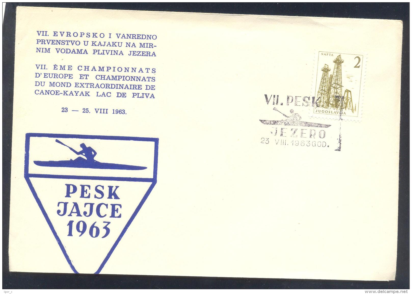 Yugoslavia Jugoslavija 1963 Cover; Sport Cayak Kayak Canoe Kajak Kanu; European And  World Championship Pesk Lake - Kanu