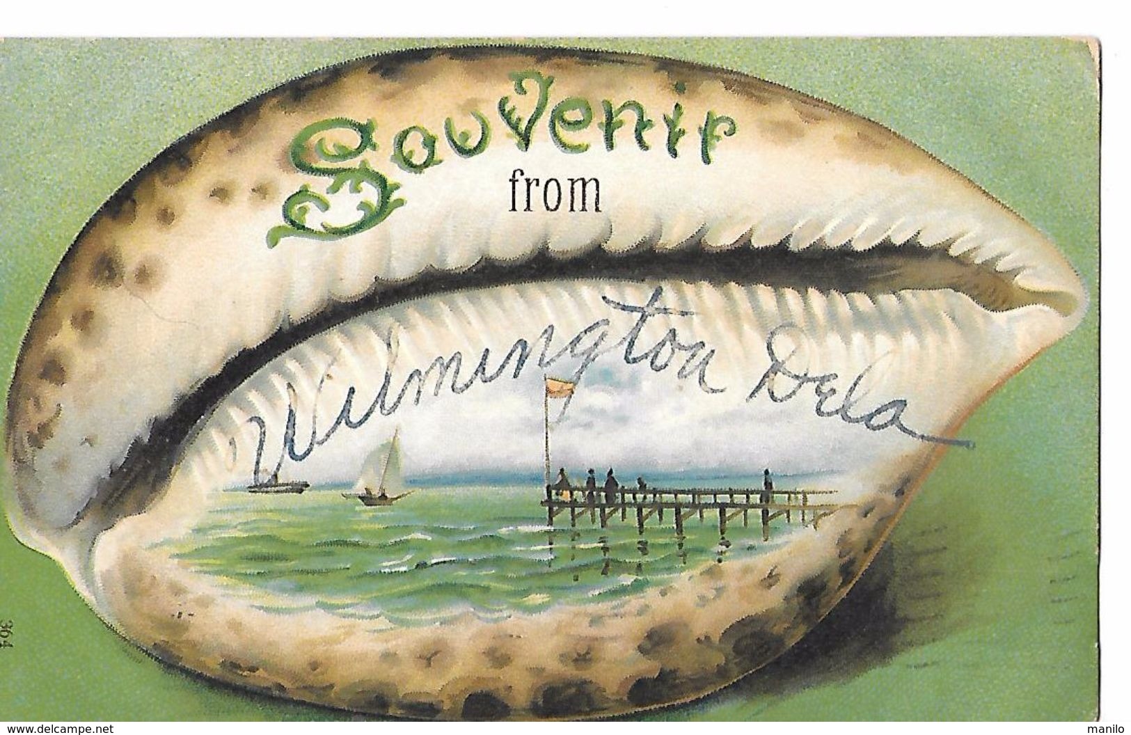 COQUILLAGE (grain De Café ) Carte Gaufrée  SOUVENIR FROM WILMINGTON (Dela) To WEISSPORT (PA) 1908 N° 364 - Wilmington