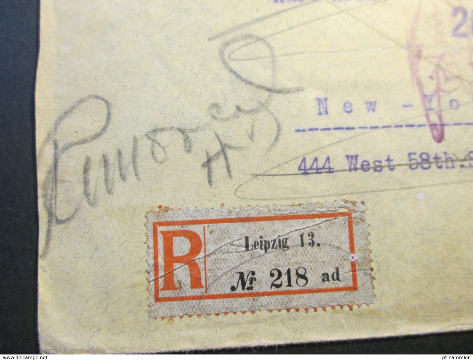 DR 1920 R-Brief Mit Rückschein! Leipzig 13 Nr. 218 Ad - New York, Return. 10 Stempel! Viele Vermerke!! 2nd Notice Usw. - Briefe U. Dokumente