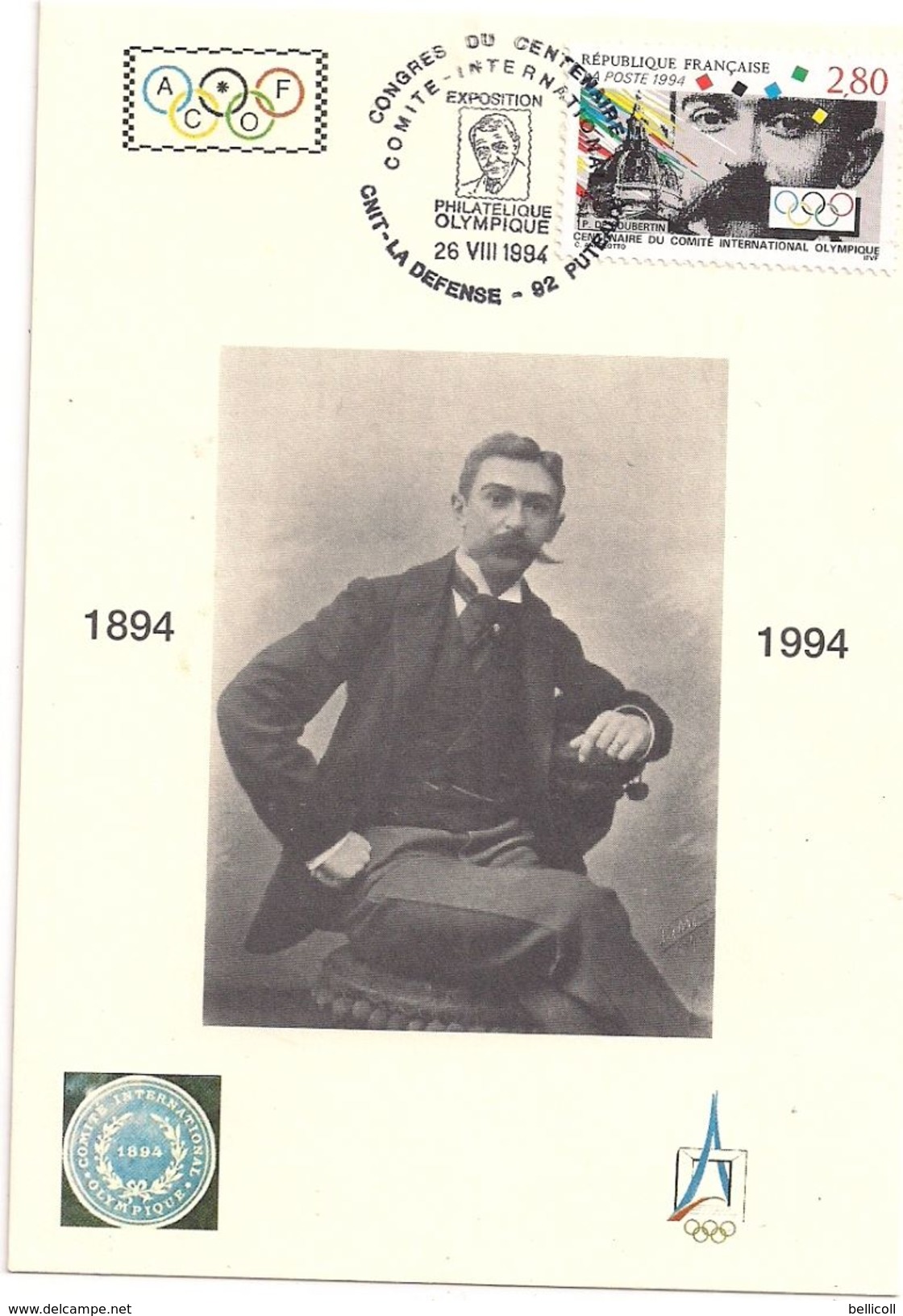 Carte Postale Entier Postal Baron Pierre De Coubertin Cachet Type Baron De Coubertin Cachet Au Dos CIPC Autographe - Jeux Olympiques