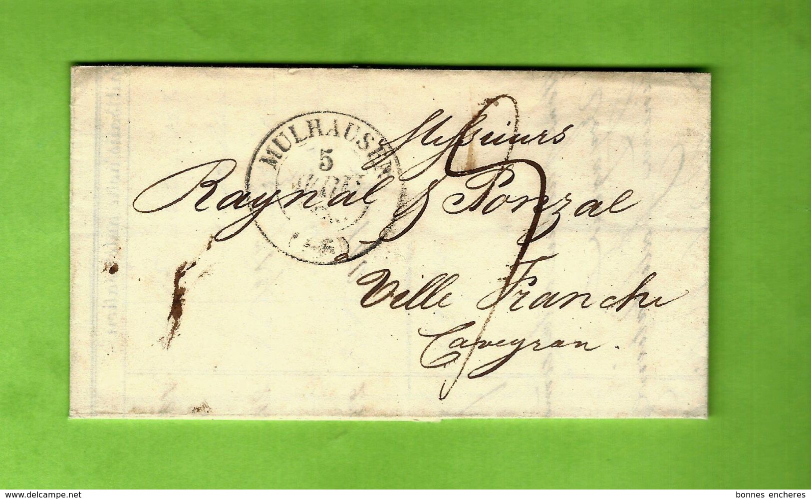 1836 RARE FACTURE SIGNEE ENTETE BLECH FRIES FILATURE à MULHOUSE Pour RAYNAL ET PONZAL Villefranche (Aveyron) B.E. - Royaume-Uni