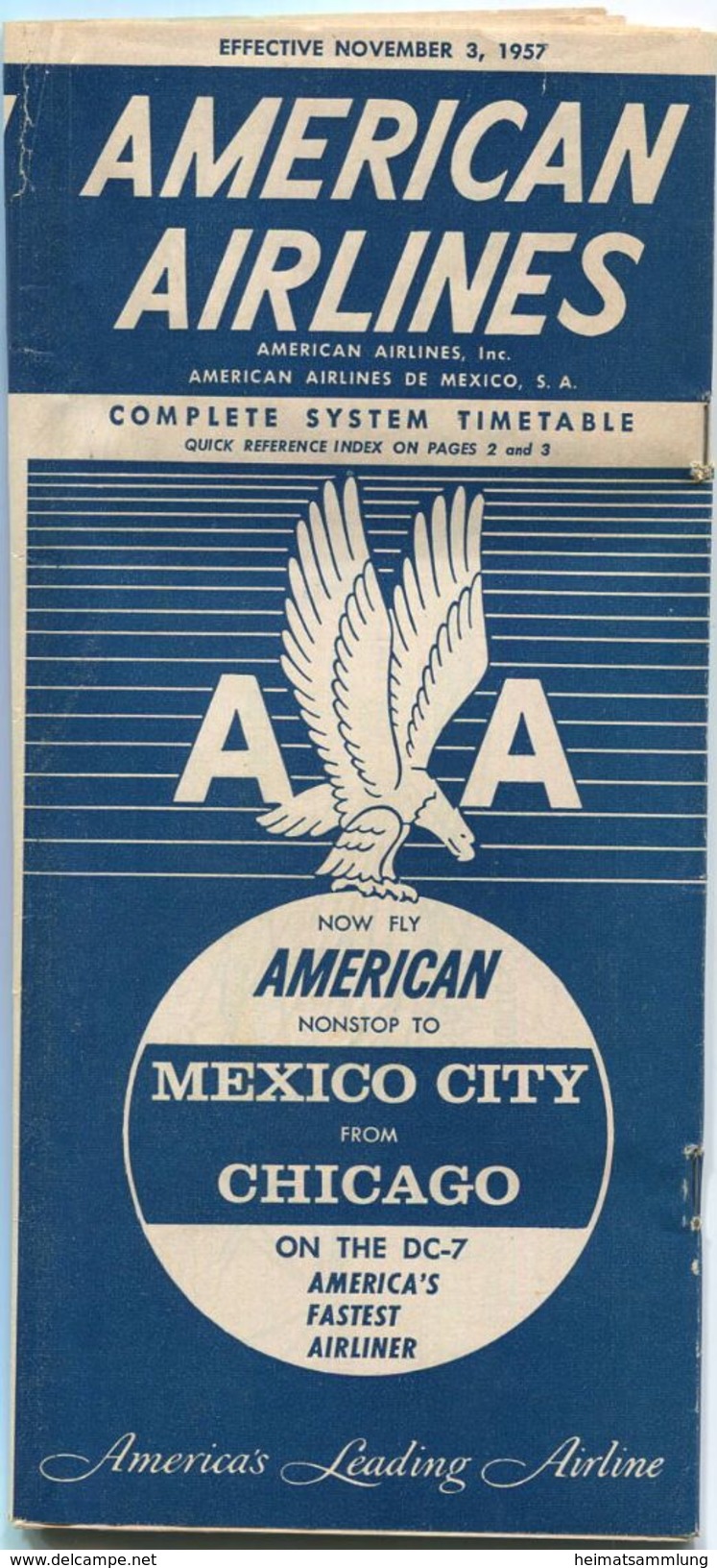 American Airlines - American Airlines De Mexico - Complete System Timetable - 48 Seiten 1957 - Monde