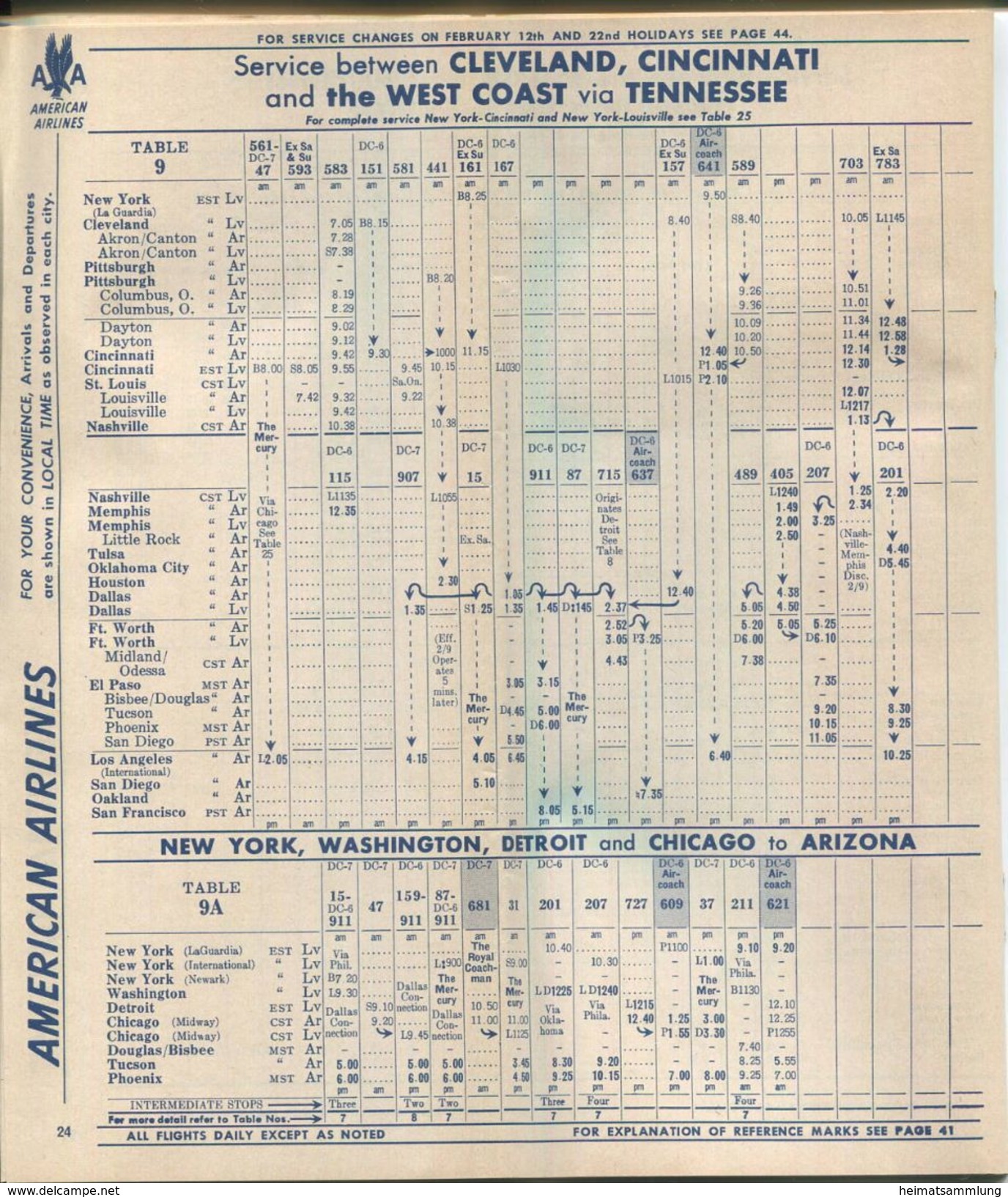 American Airlines - American Airlines De Mexico - Complete System Timetable - 48 Seiten 1957 - Welt