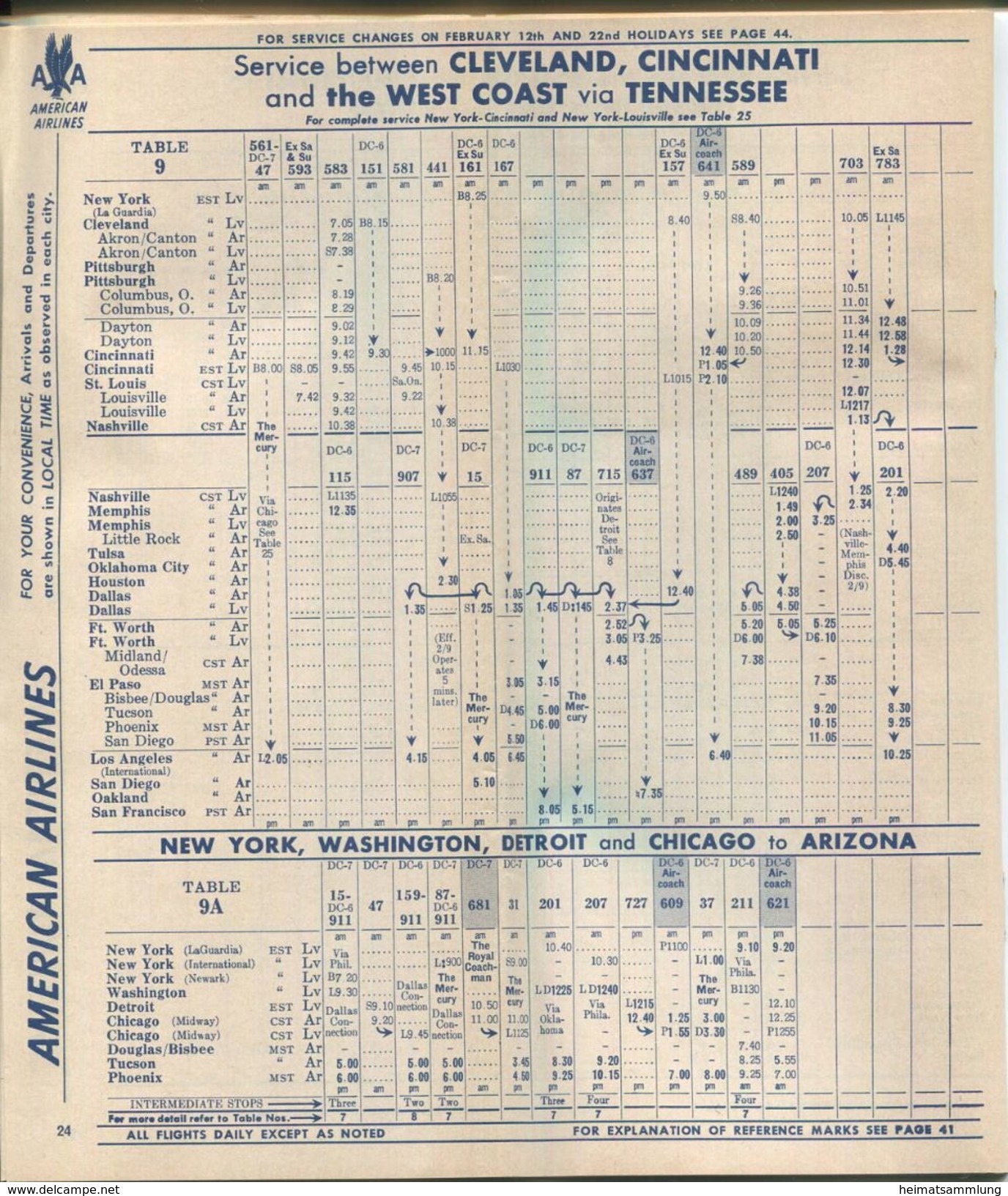 American Airlines - American Airlines De Mexico - Complete System Timetable - 48 Seiten 1957 - Wereld