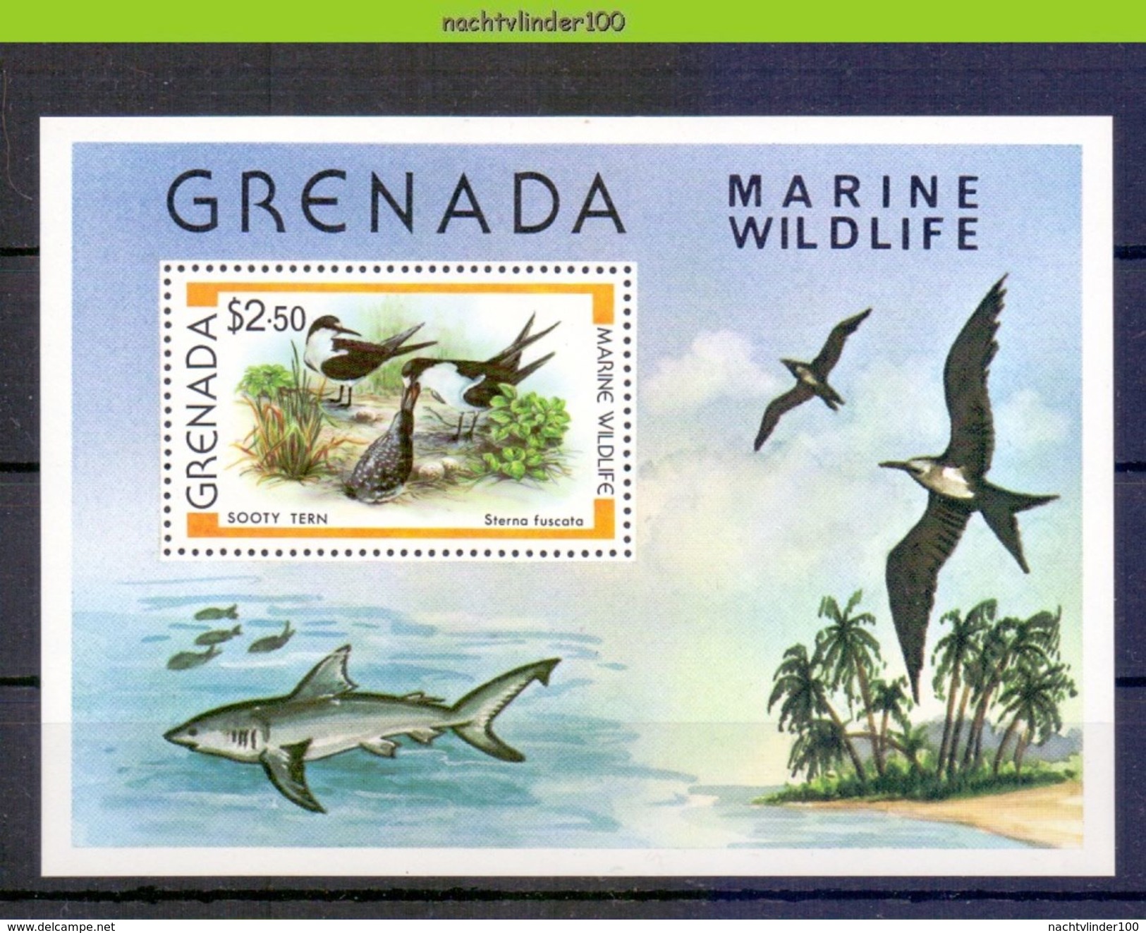 Mwe2546 FAUNA VOGELS STERN HAAI TERN SHARK HAIE BIRDS VÖGEL AVES OISEAUX GRENADA 1979 PF/MNH - Albatros & Stormvogels