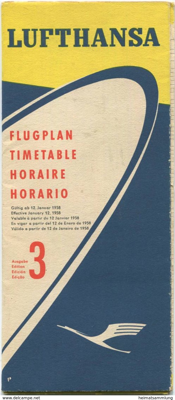 Flugplan Timetable Lufthansa - Gültig Ab 12. Januar 1958 - Faltblatt Mit Preisen Flugzeiten Und Netzspinne - Mundo