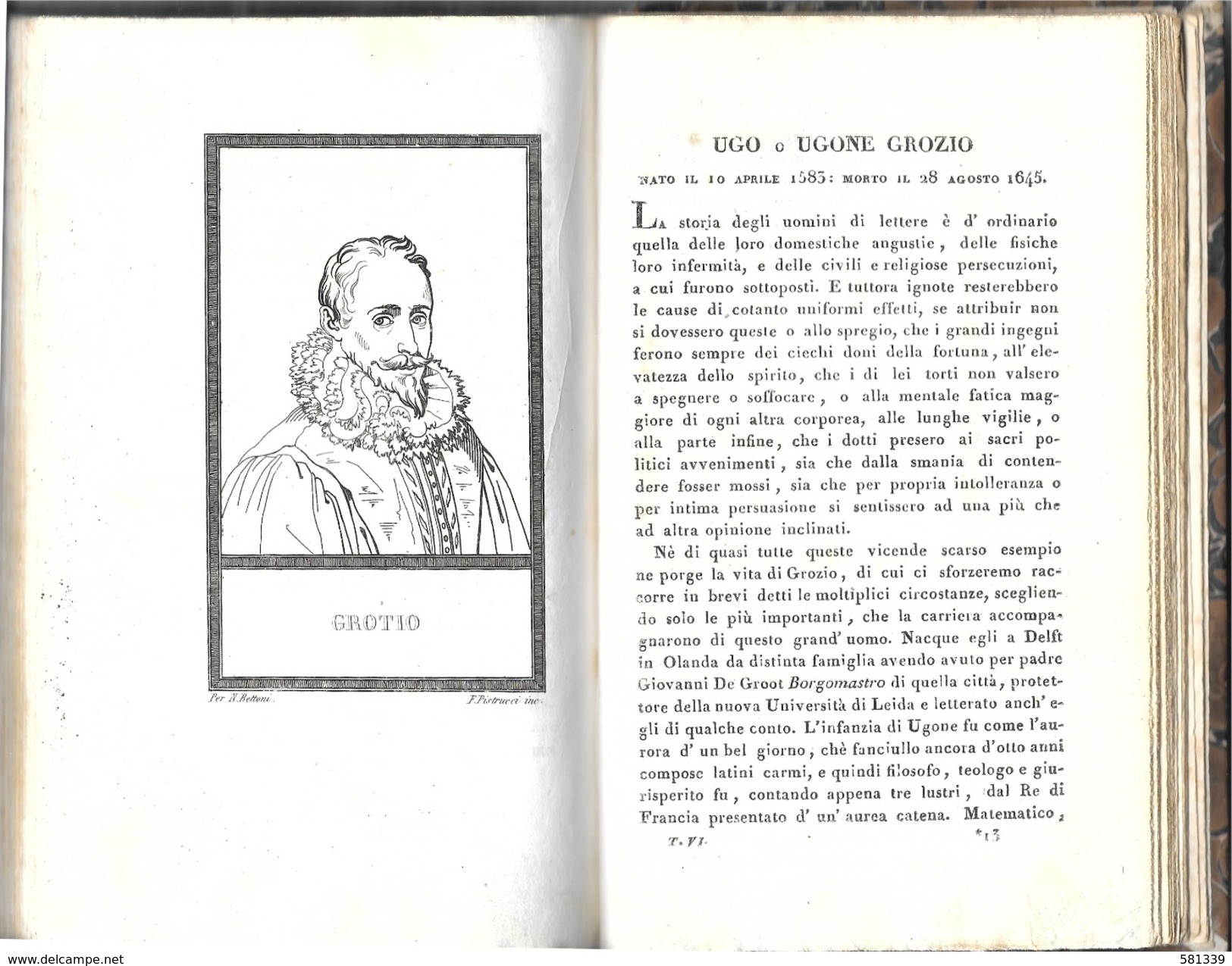 " VITE e RITRATTI di UOMINI CELEBRI " Nicolò Bettoni 1821 , con 40 incisioni , vol.5-6